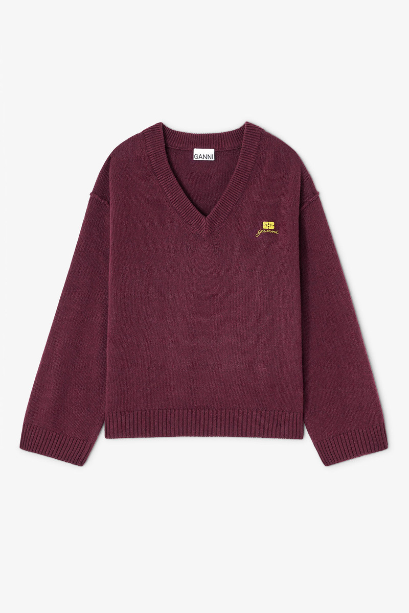 BURGUNDY WOOL MIX V-NECK SWEATER 1