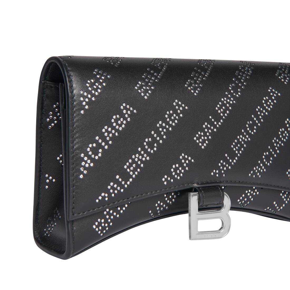Women's Hourglass Wallet On Chain With Rhinestones in Black - 8