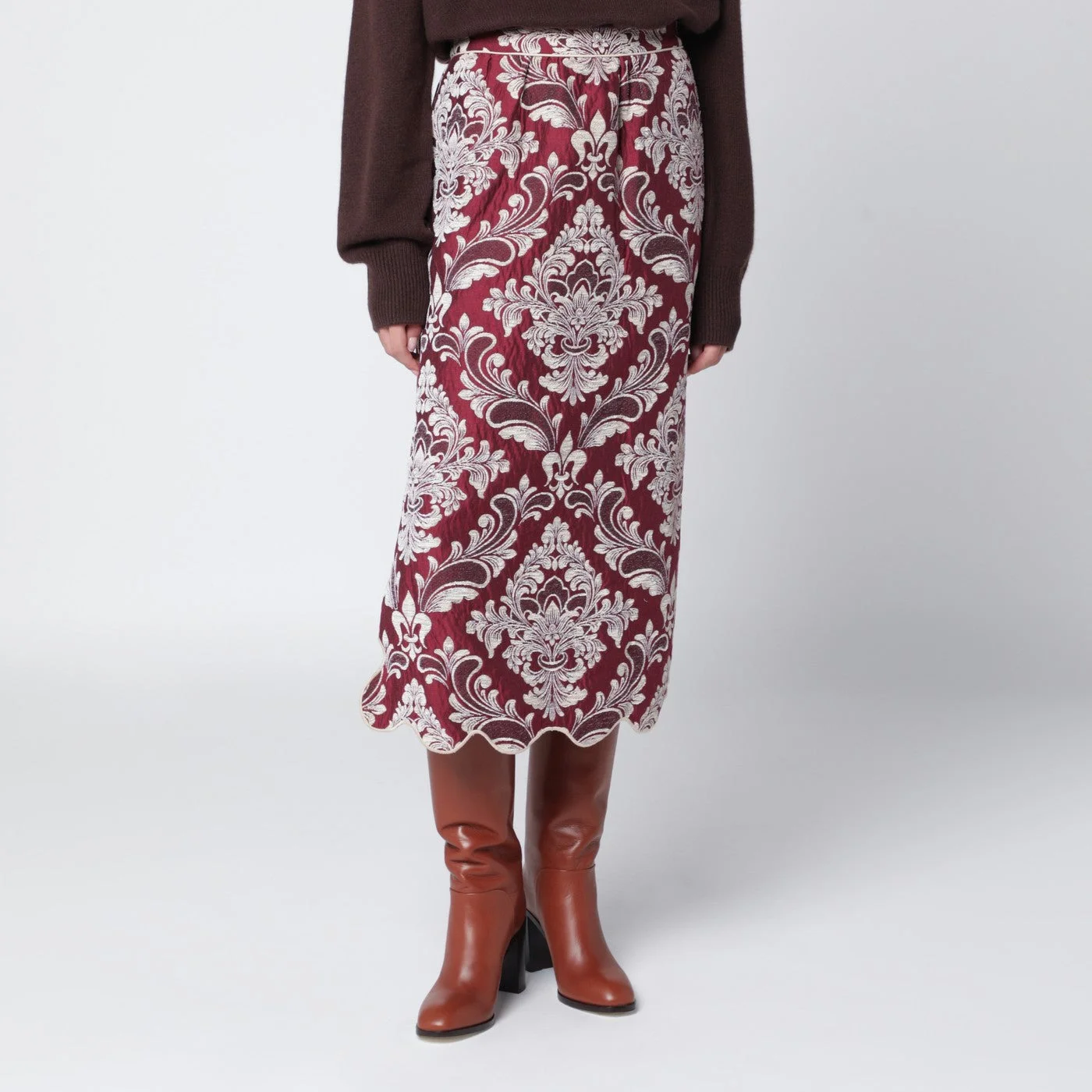 Bordeaux jacquard midi skirt - 1