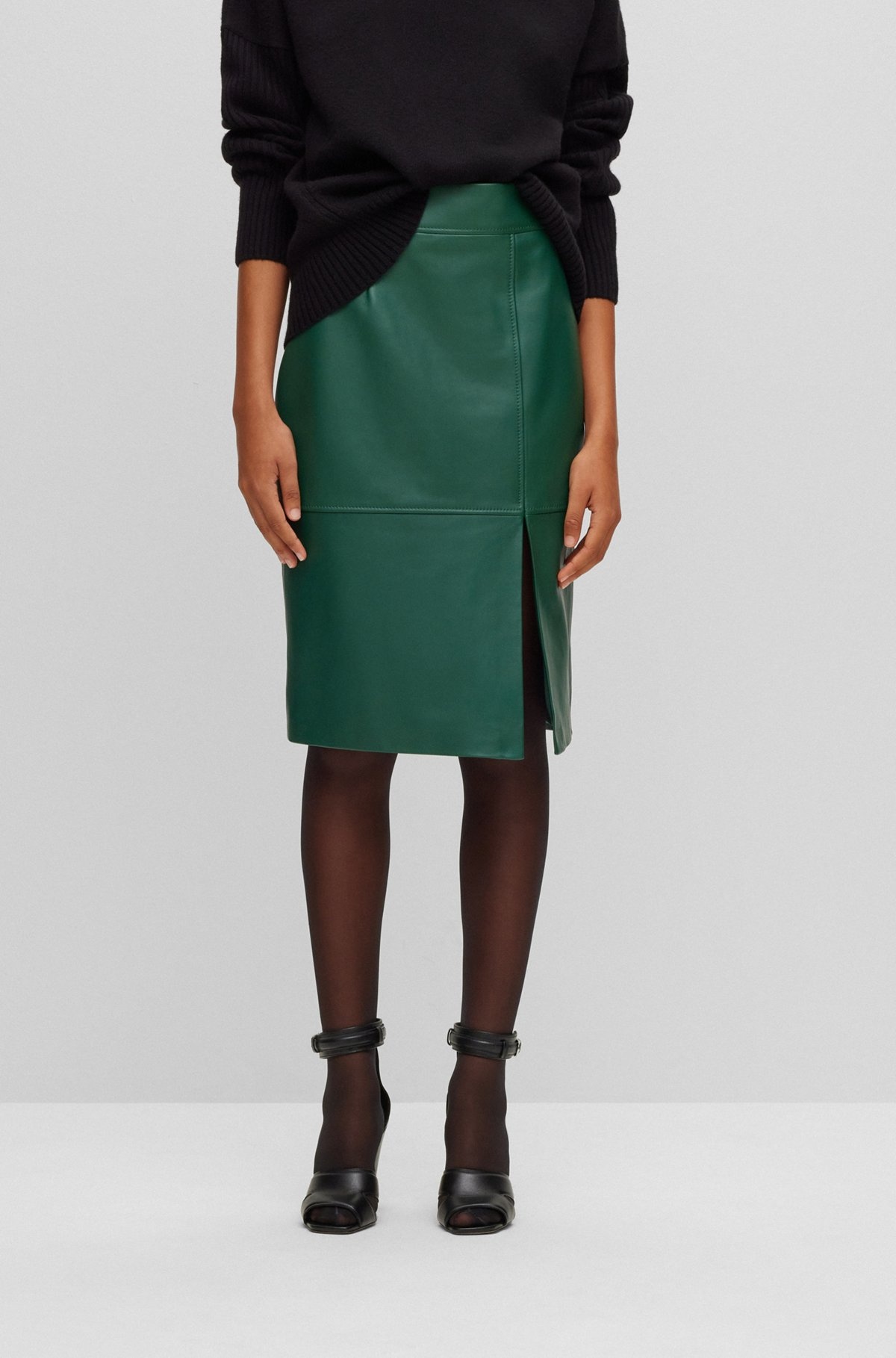 SLIM-FIT PENCIL SKIRT IN GRAINED LEATHER - 2