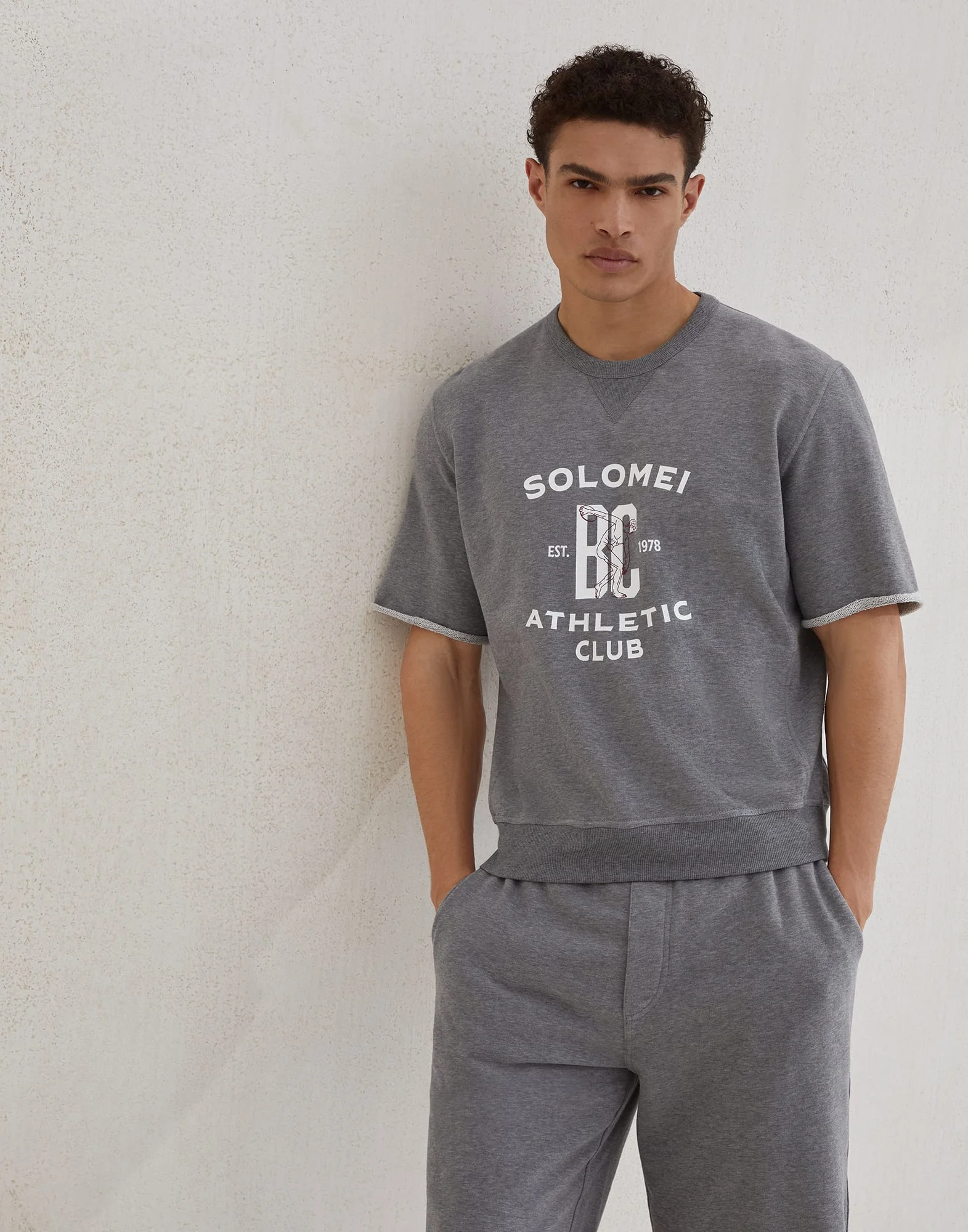 Cotton smooth French terry short sleeve sweatshirt with print - 1