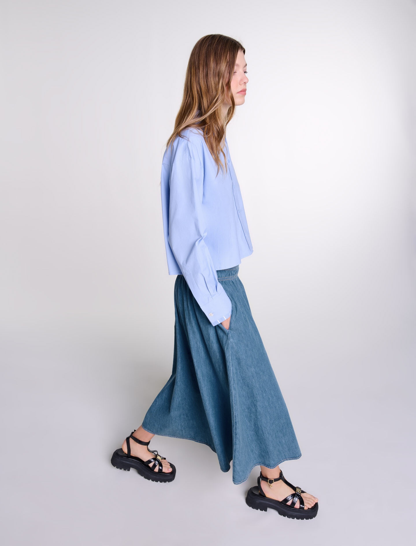 Smocked denim skirt - 5