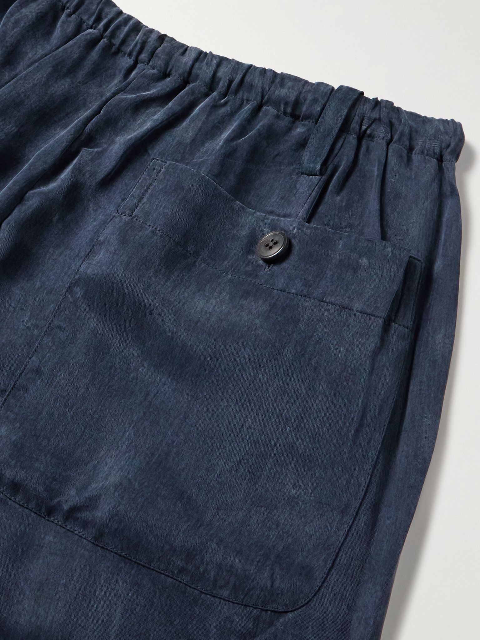 Woven Straight-Leg Drawstring Trousers Navy - 5