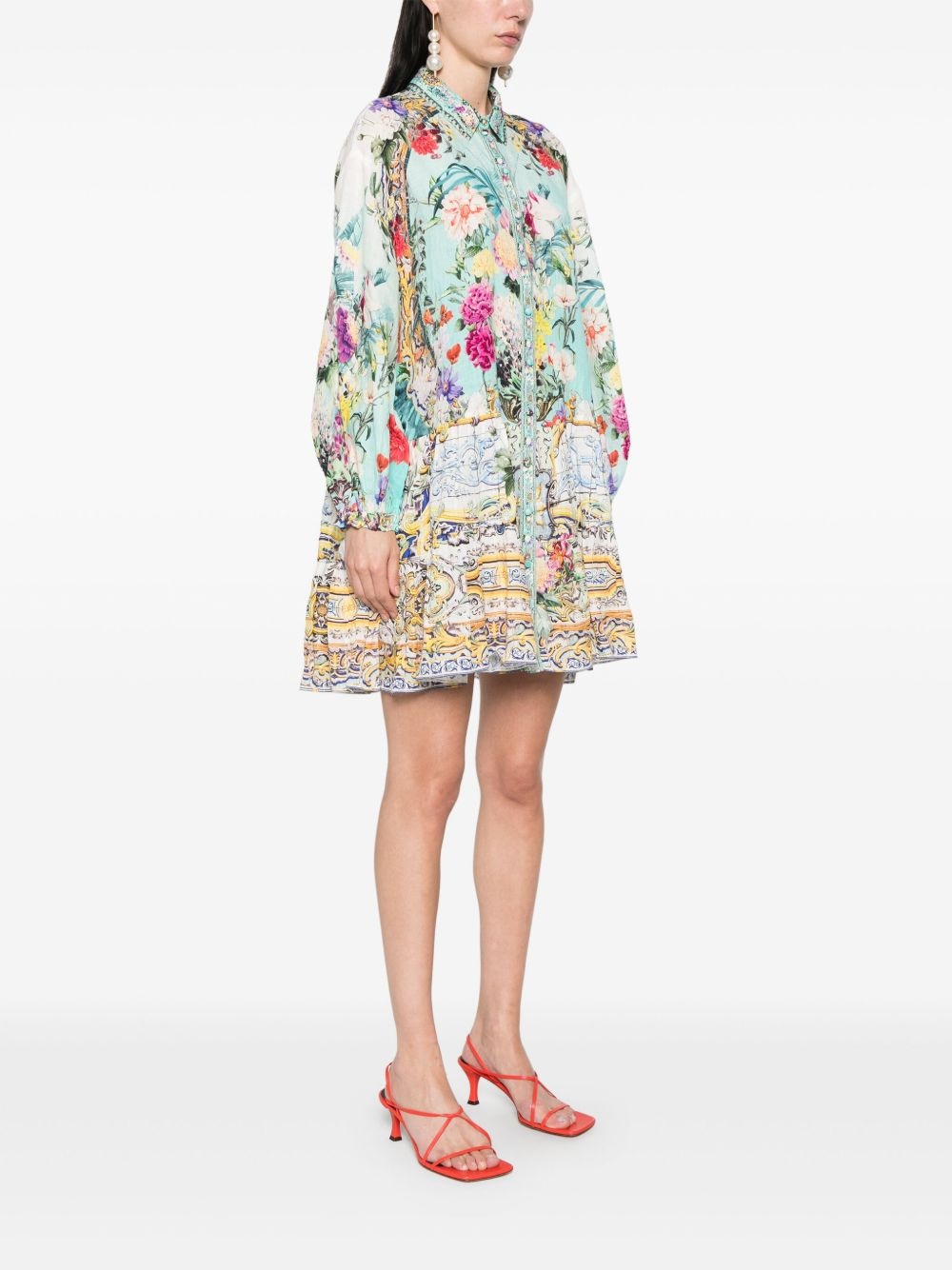 tiered long-sleeve mini dress - 3