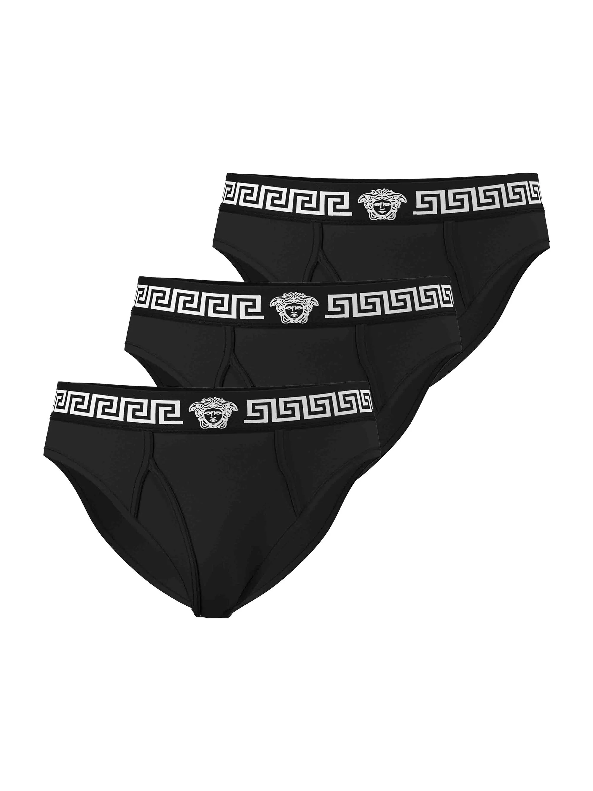 Men's 3-Pack Medusa Greca Stretch-Cotton Briefs - Black - 1