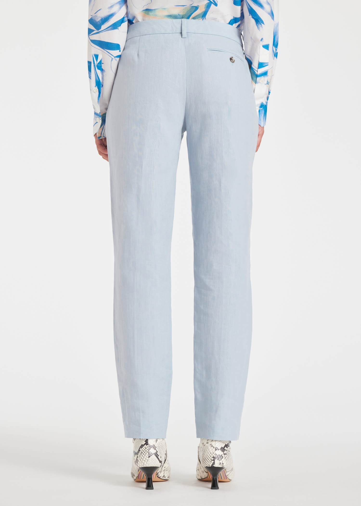 Pale Blue Linen Tapered Trousers - 4
