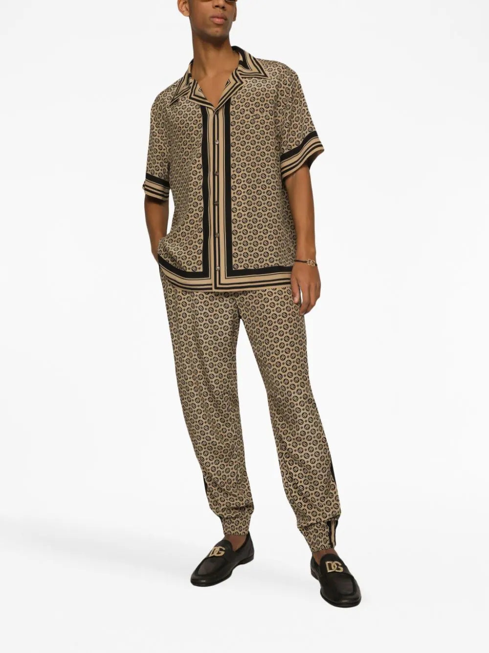 MONOGRAM-PATTERN PRINT SILK TROUSERS - 2