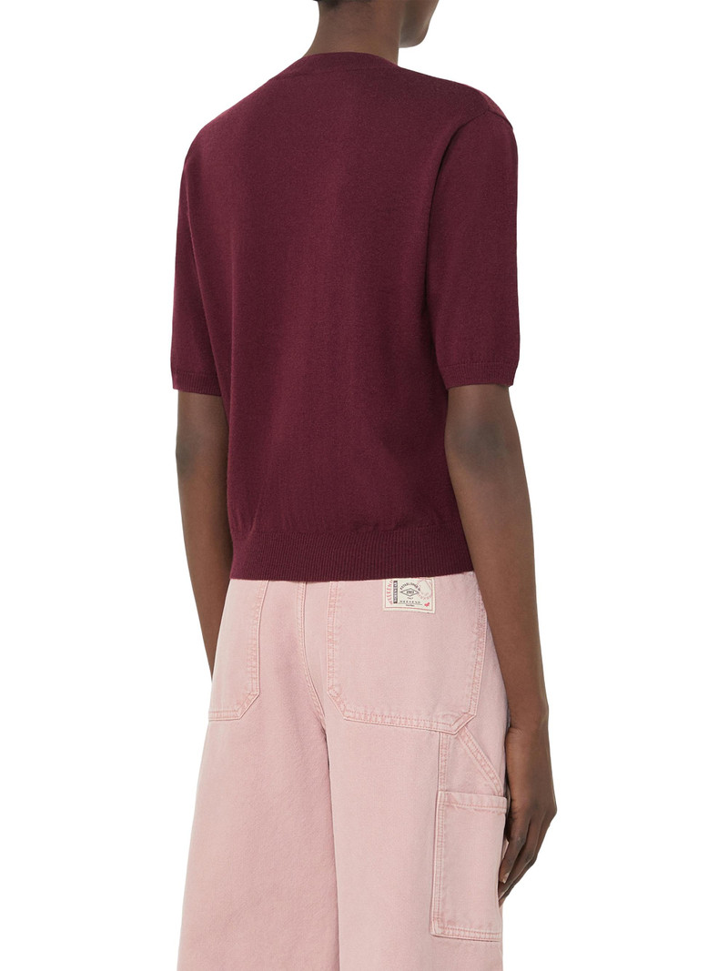 Women's Regular Fit Wool and Cashmere Sweater - Bordeaux 4