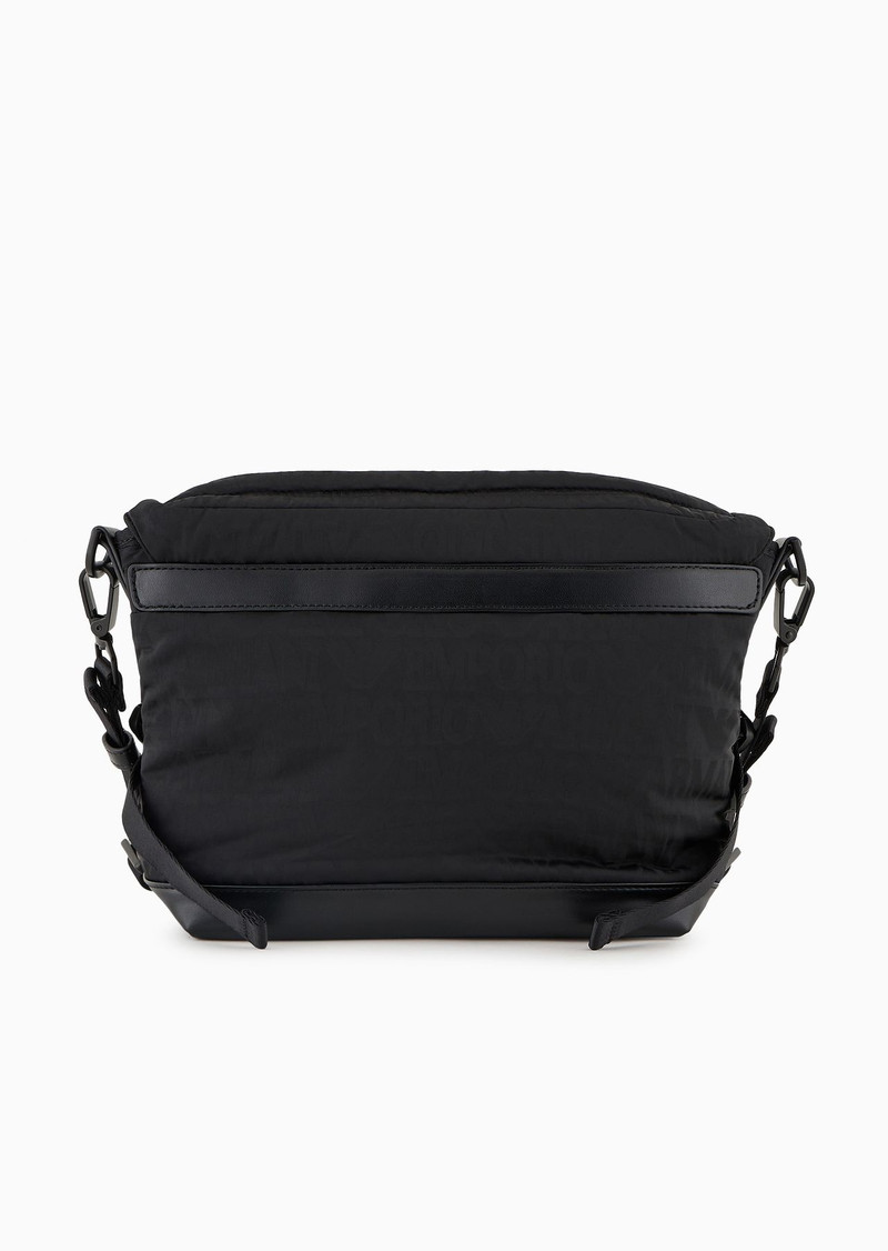 Nylon shoulder bag with all-over jacquard logo lettering 3