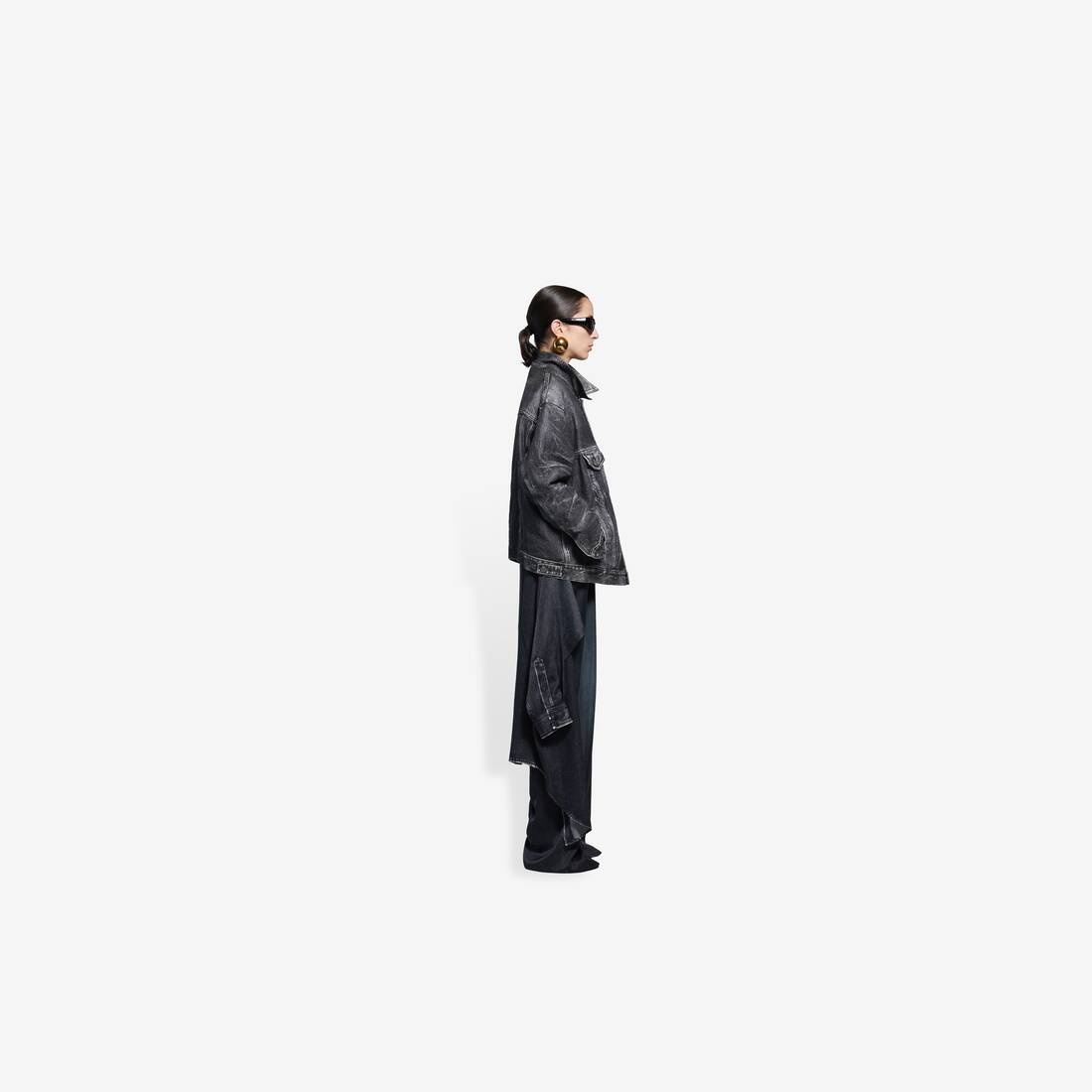 Trompe-l'œil Denim Jacket in Black - 4