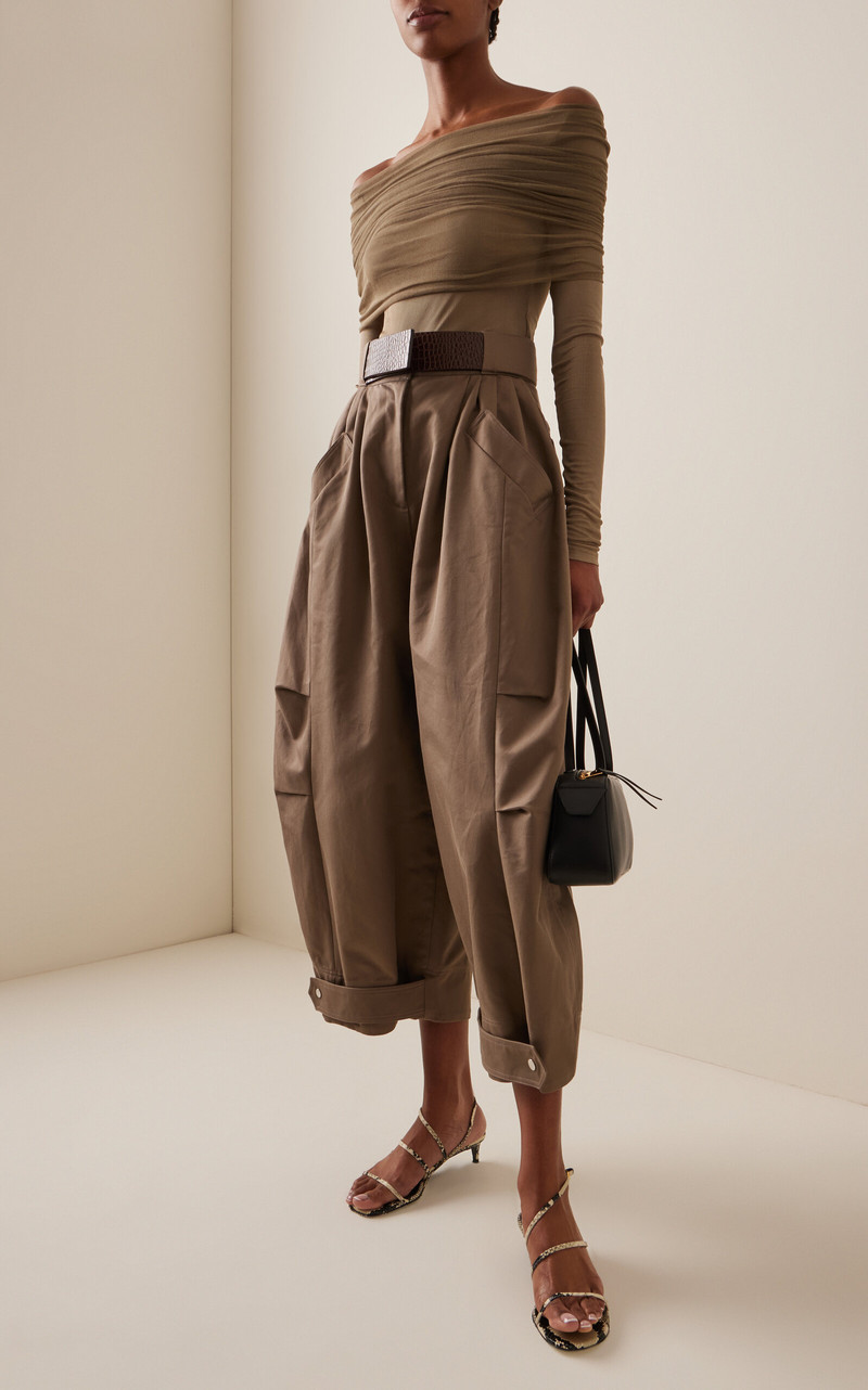 NICCOLÒ PASQUALETTI Montage Leather Cotton-Twill Trousers brown outlook