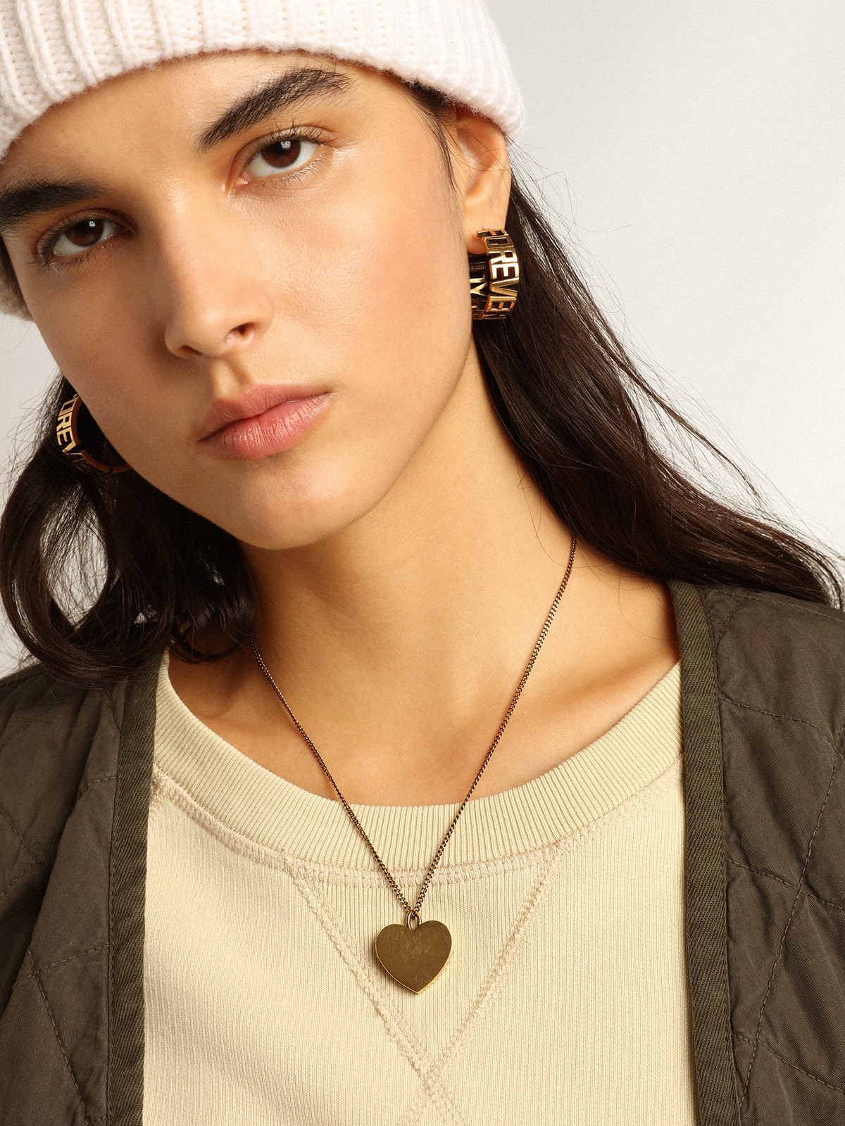 Necklace in antique gold color with heart charms - 3