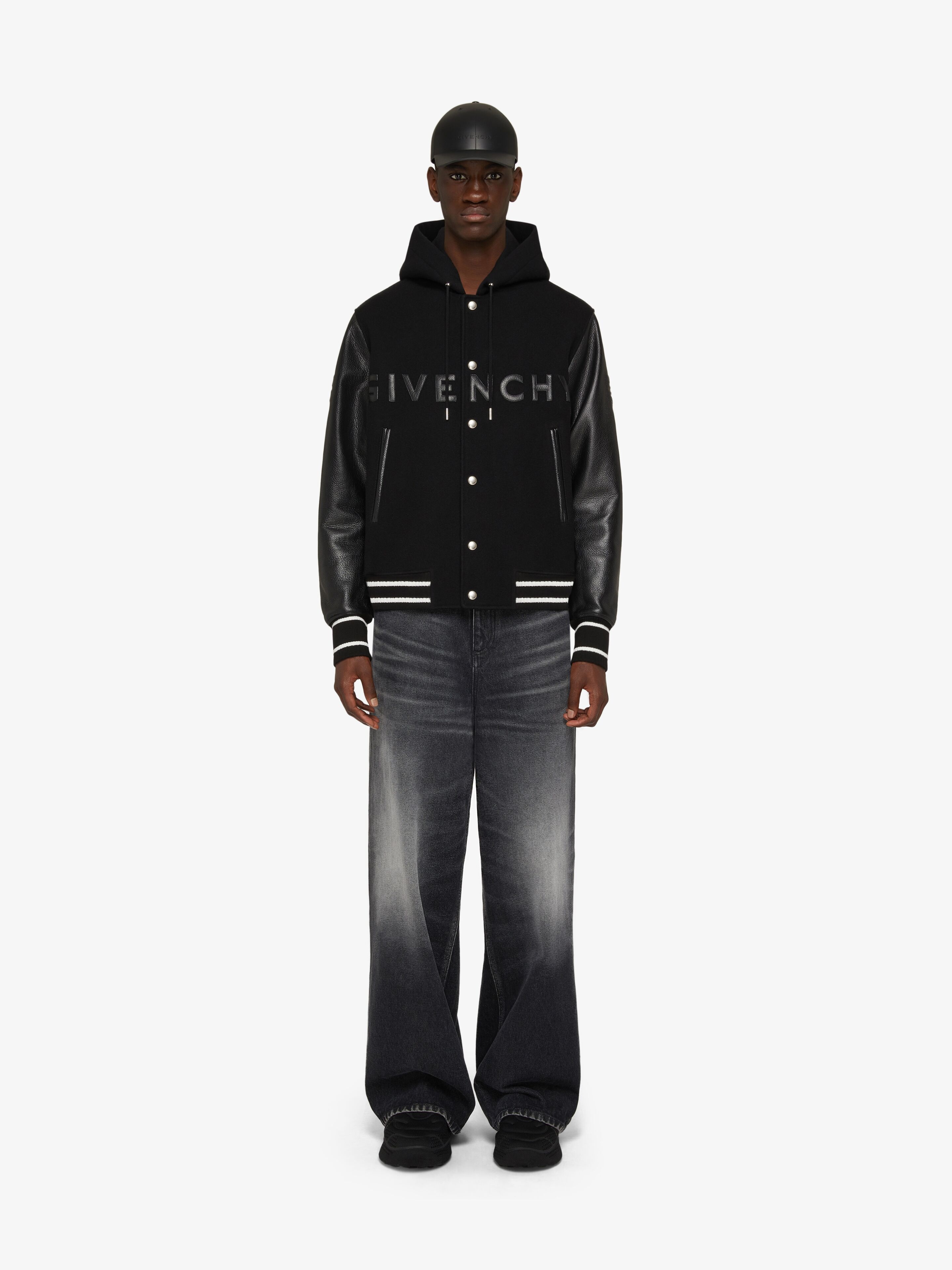 Givenchy GIVENCHY HOODED VARSITY JACKET IN WOOL AND LEATHER