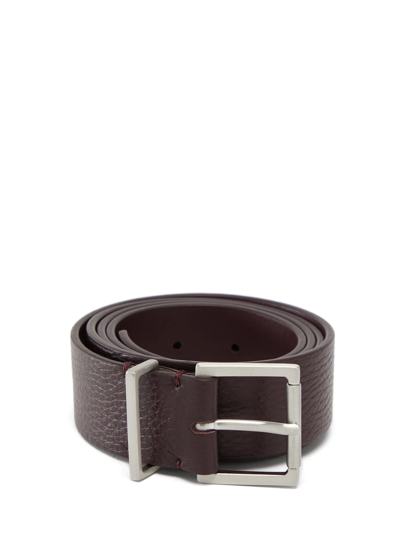 Square-buckle grained-leather belt - 1