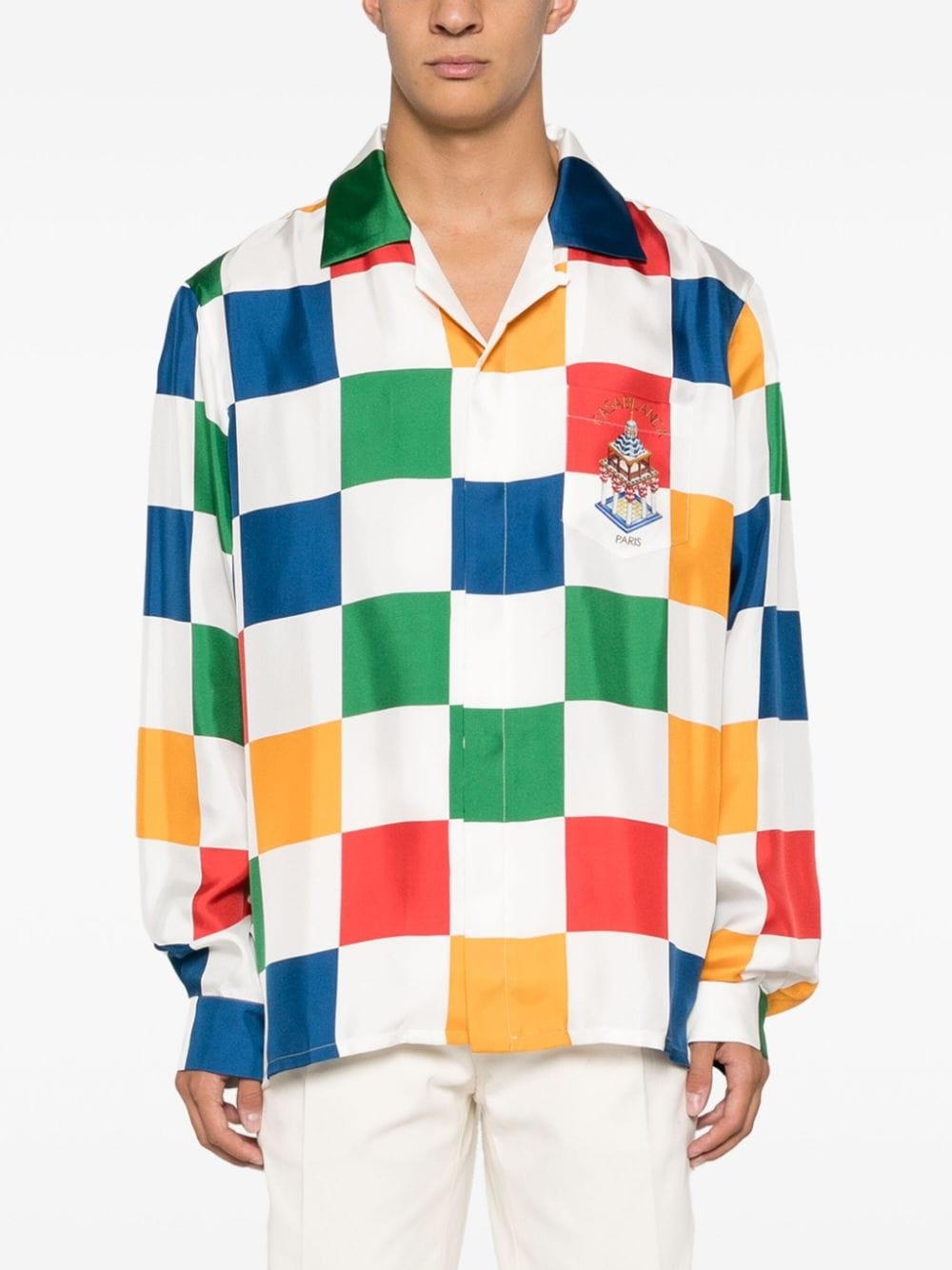 checkerboard-print silk shirt - 4