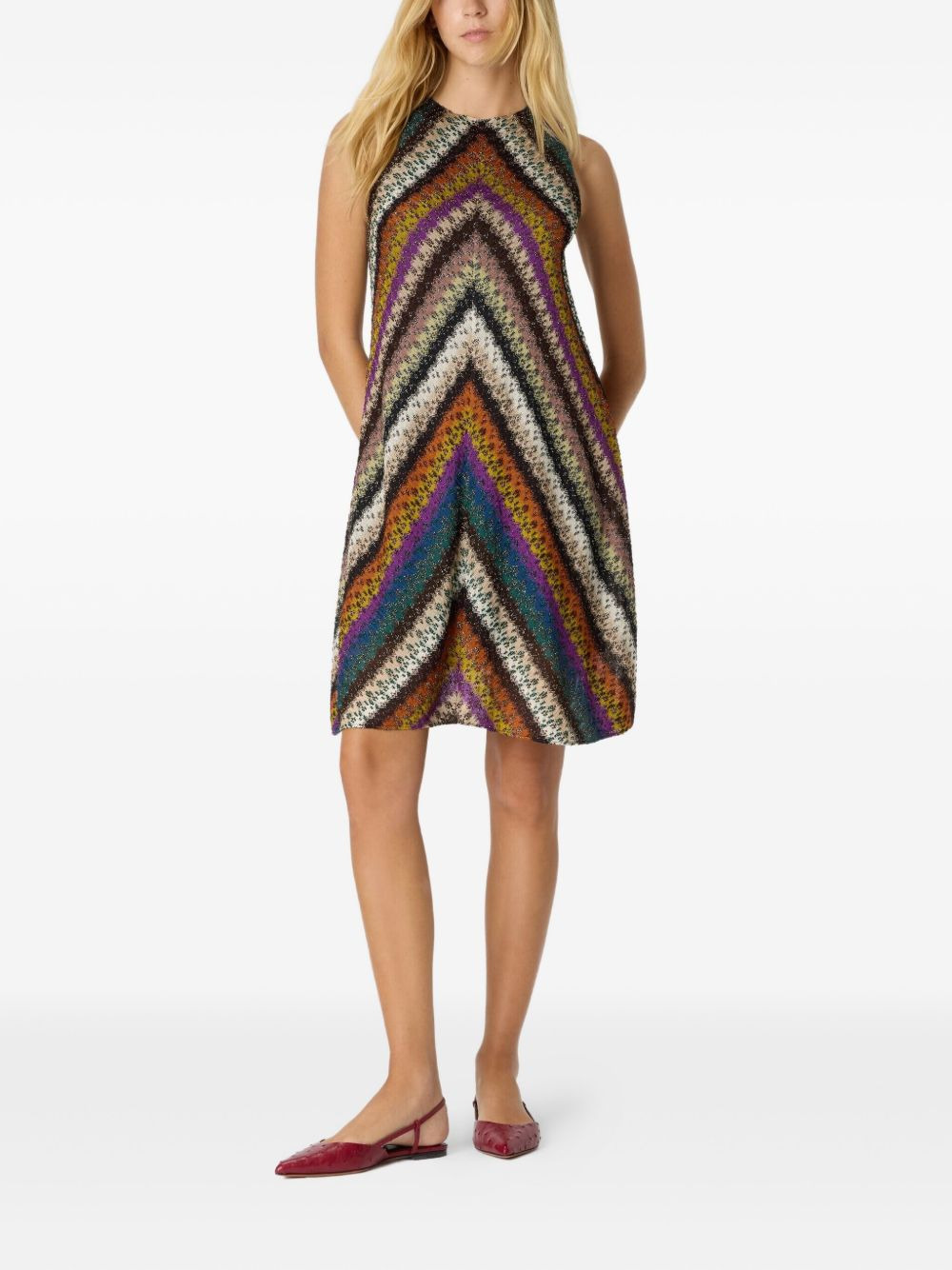 zigzag-pattern sleeveless mini dress - 2