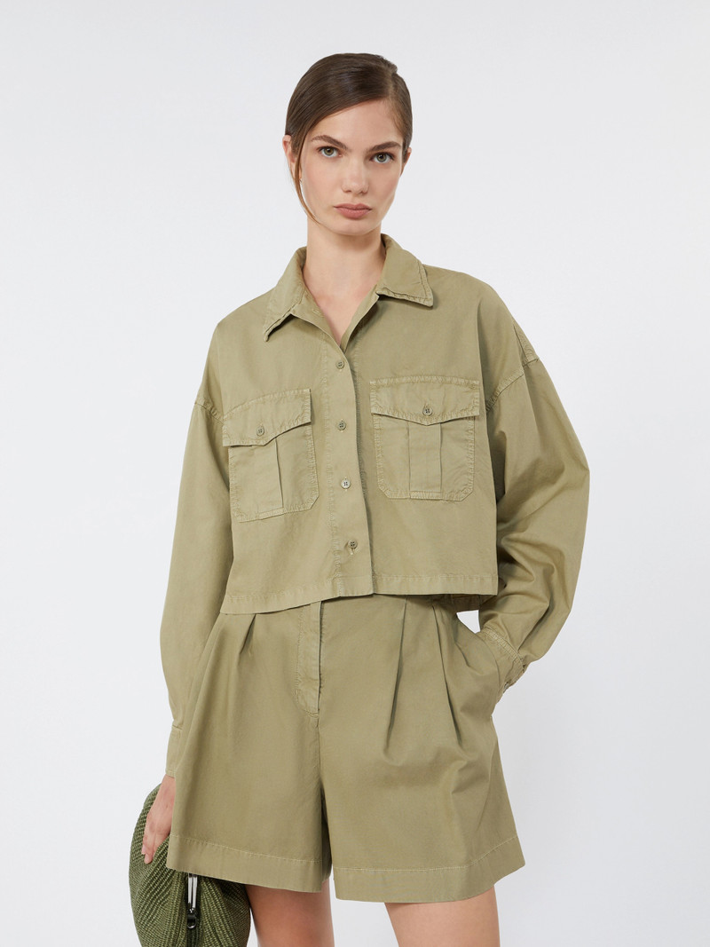 ACCENNI Boxy cotton Panama shirt - OLIVE GREEN 5