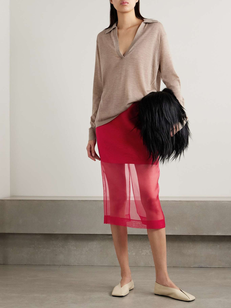 MARIA McMANUS Layered silk-organza midi skirt Red outlook