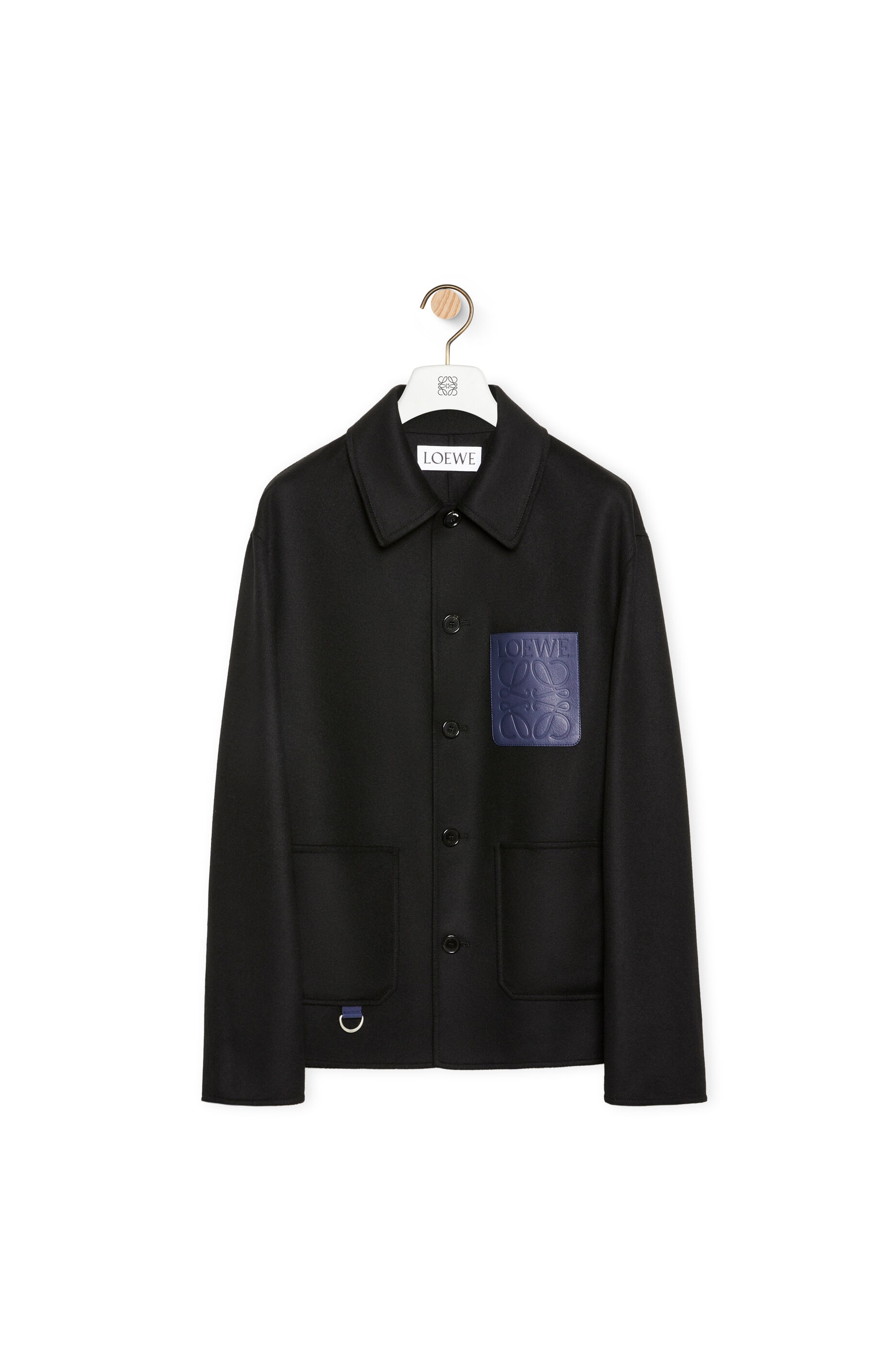 LOEWE ウールカシミヤレザーパッチジャケット ダークネイビー 48