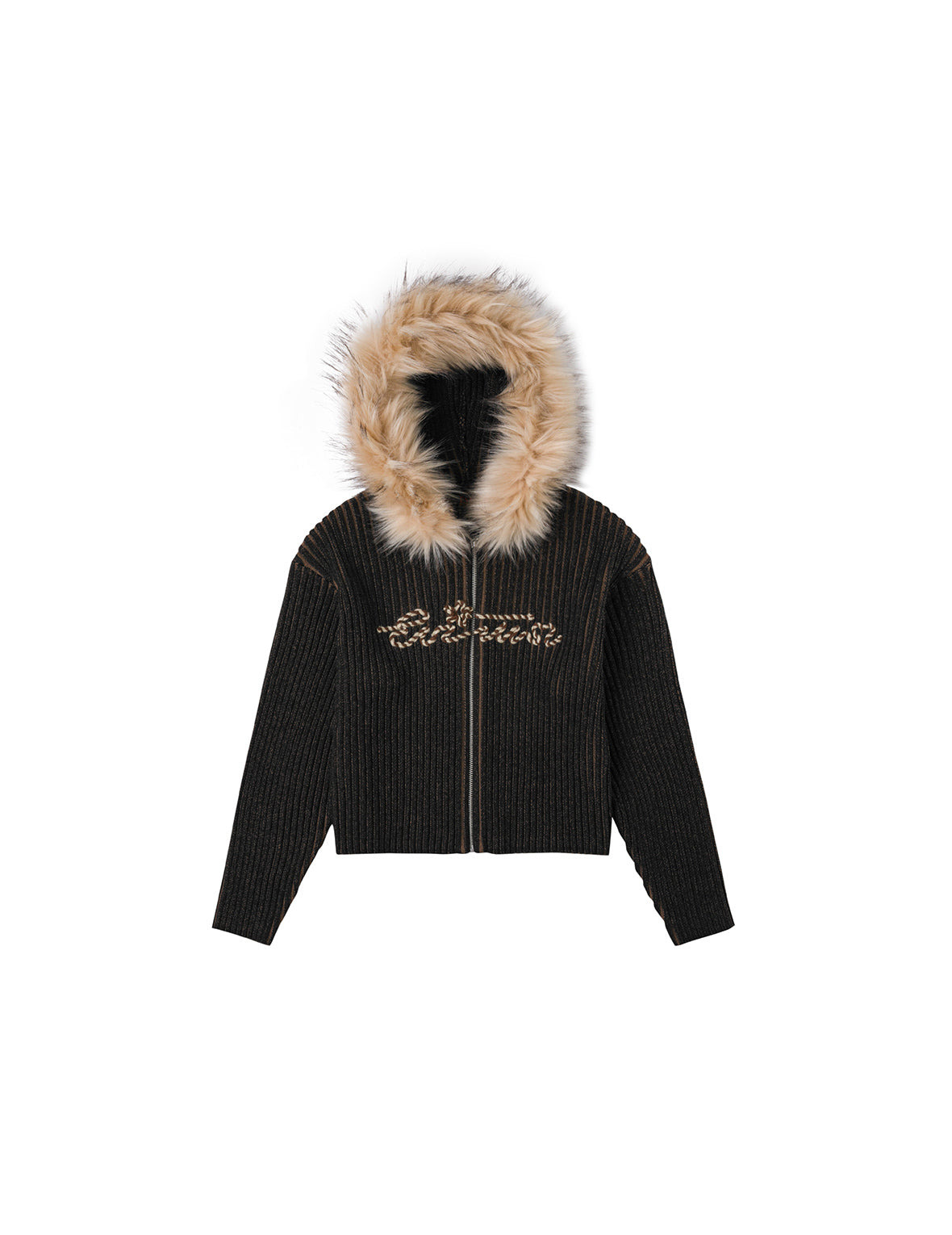 Logo Rope Embroidery Regular Fit Knitted Jacket with Hooded - 10