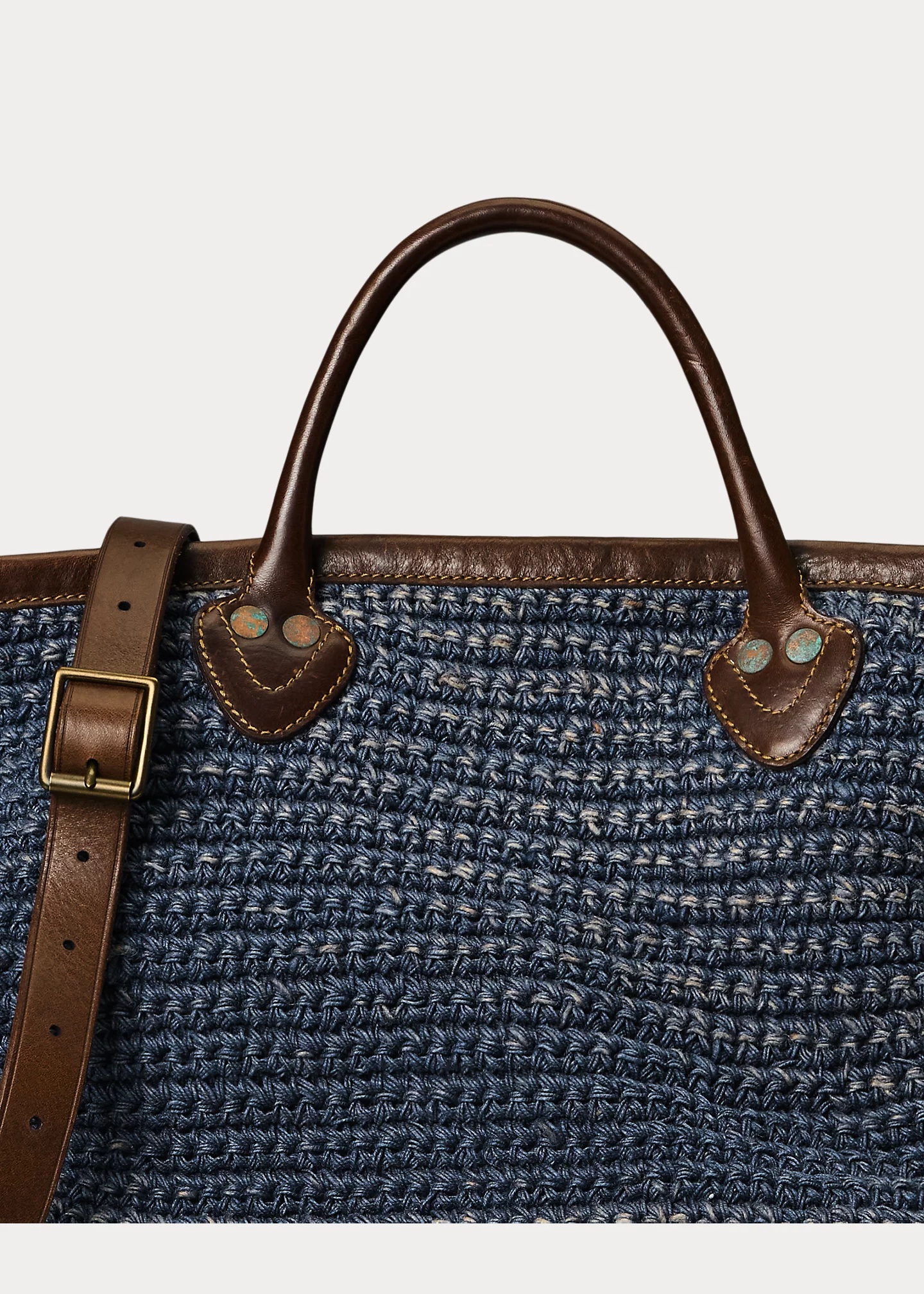 Leather-Trim Handwoven Indigo Tote - 5