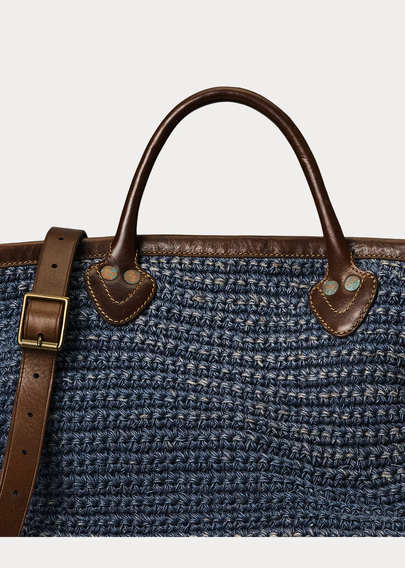 Leather-Trim Handwoven Indigo Tote 5