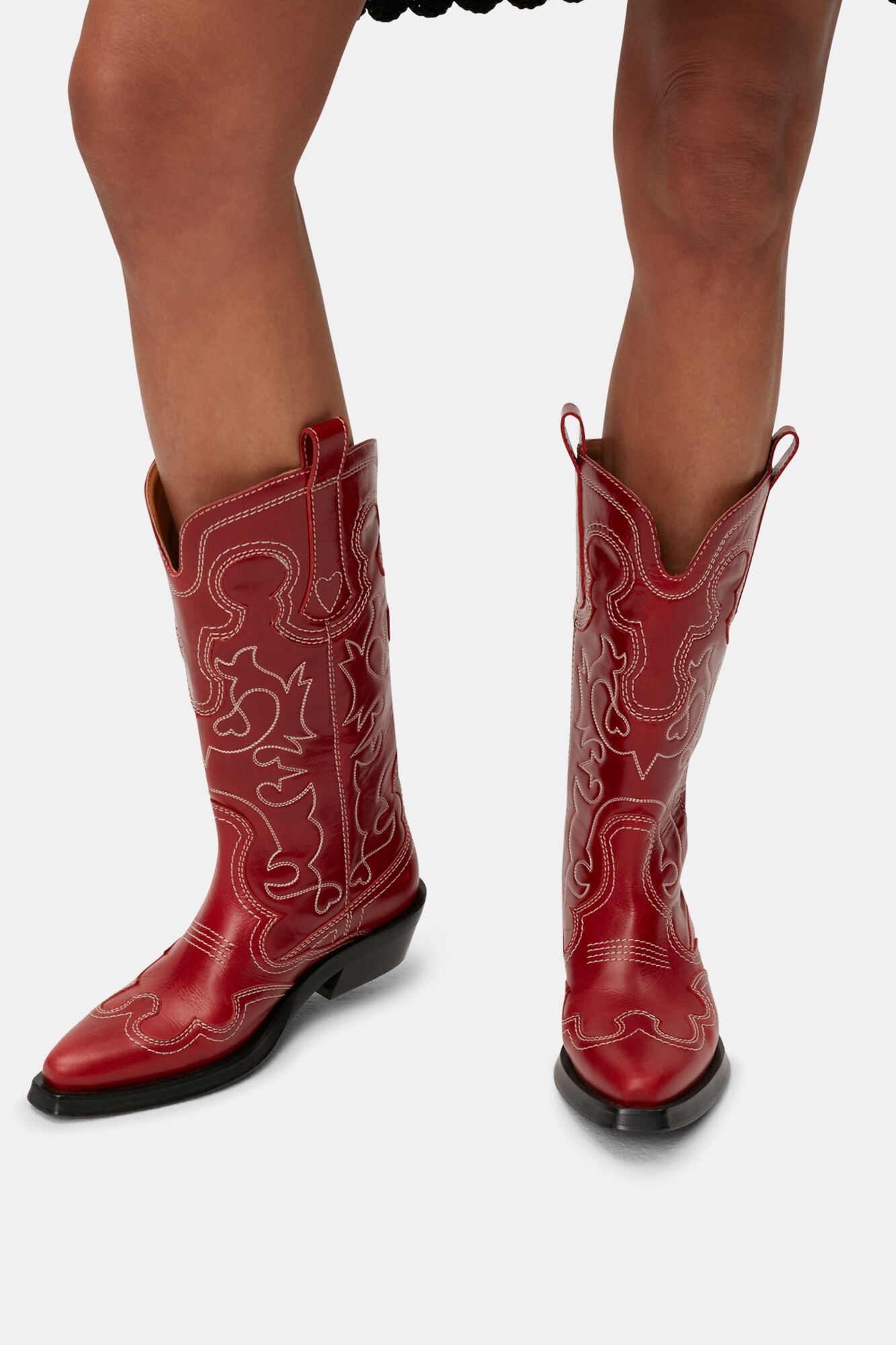 RED MID SHAFT EMBROIDERED WESTERN BOOTS - 4