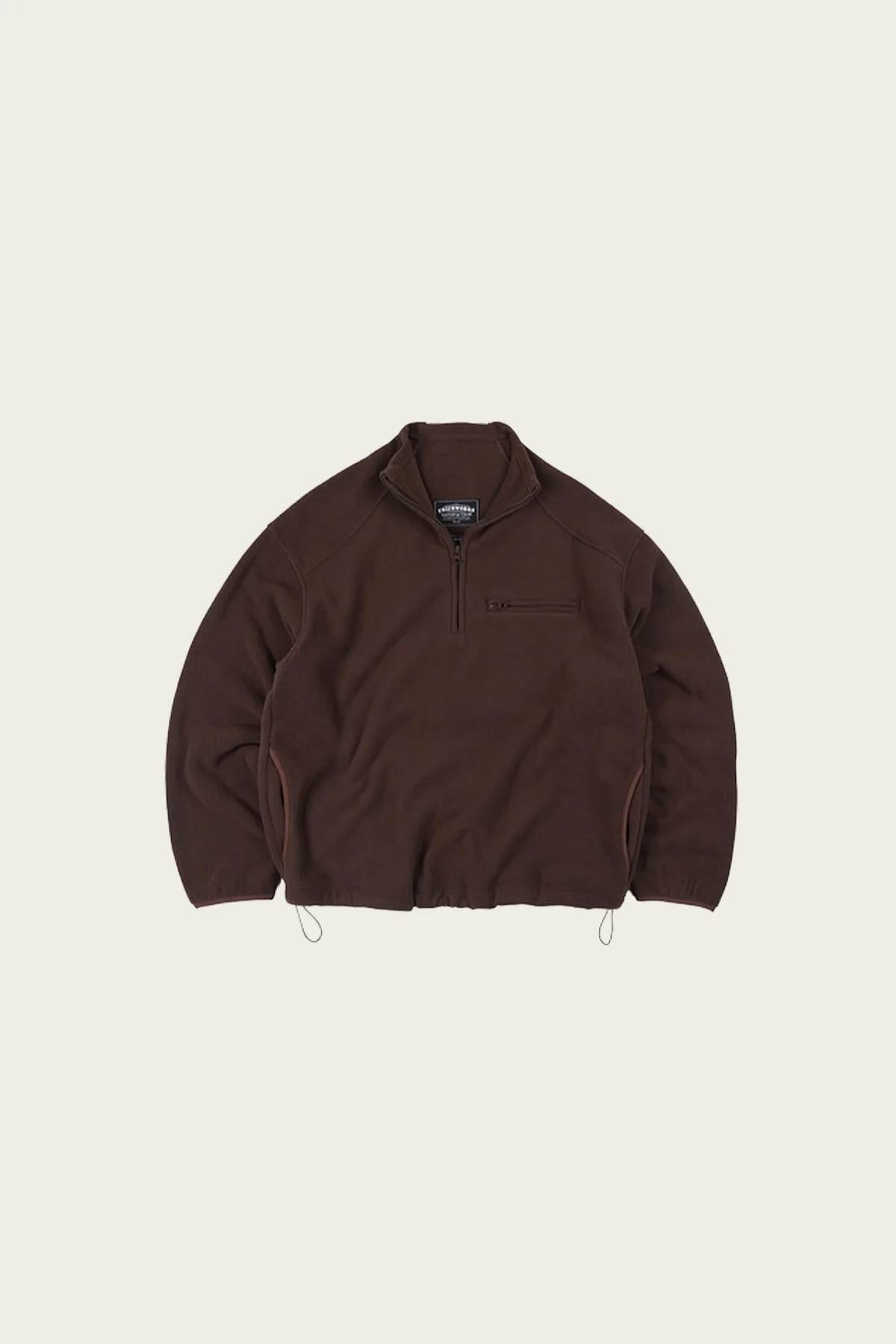 Mock Neck Fleece Anorak Parka - Brown - 1