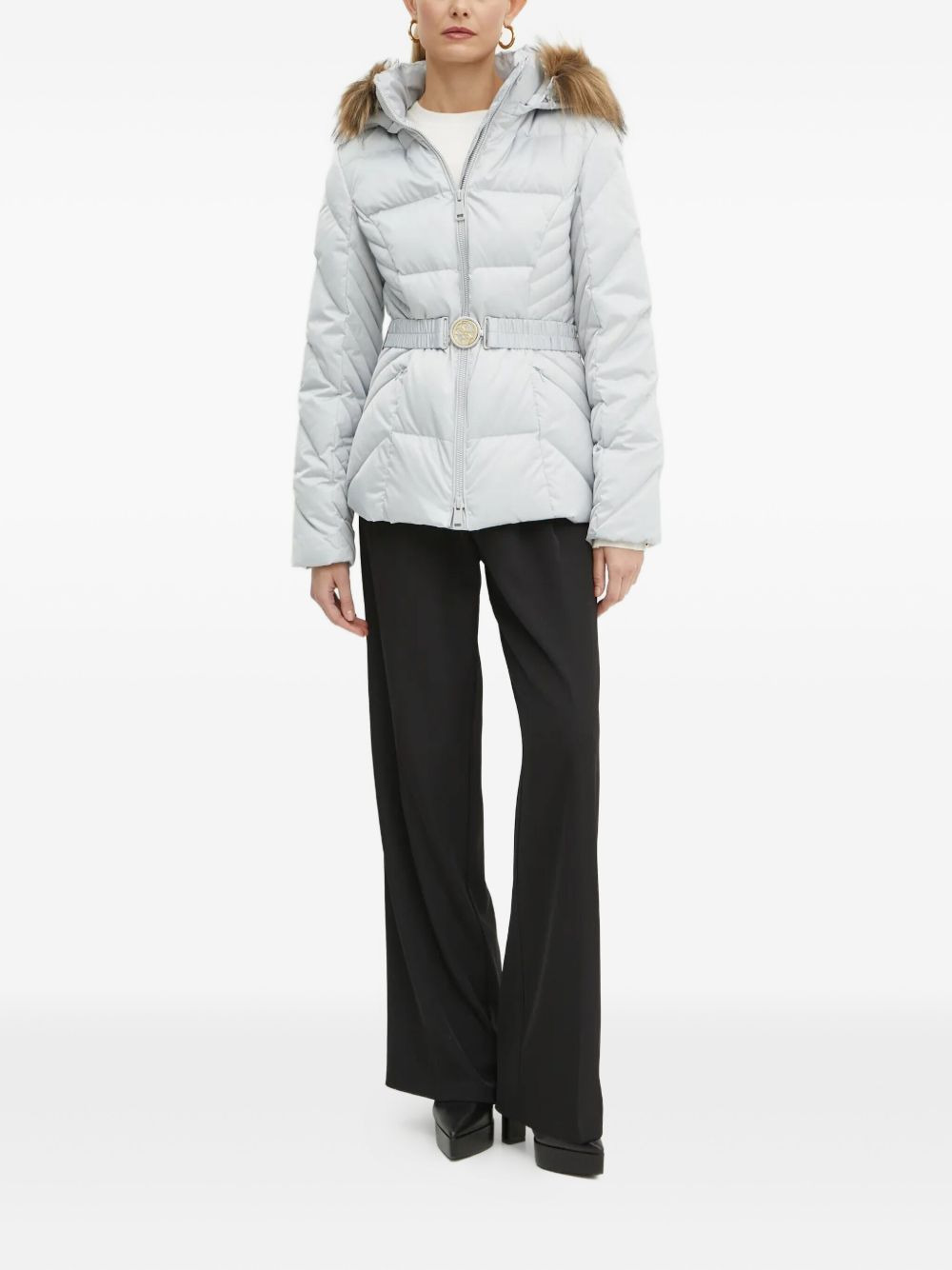 fur-trimmed belted puffer jacket - 2