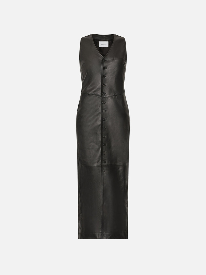 Leather Midi Vest Dress in Black 1