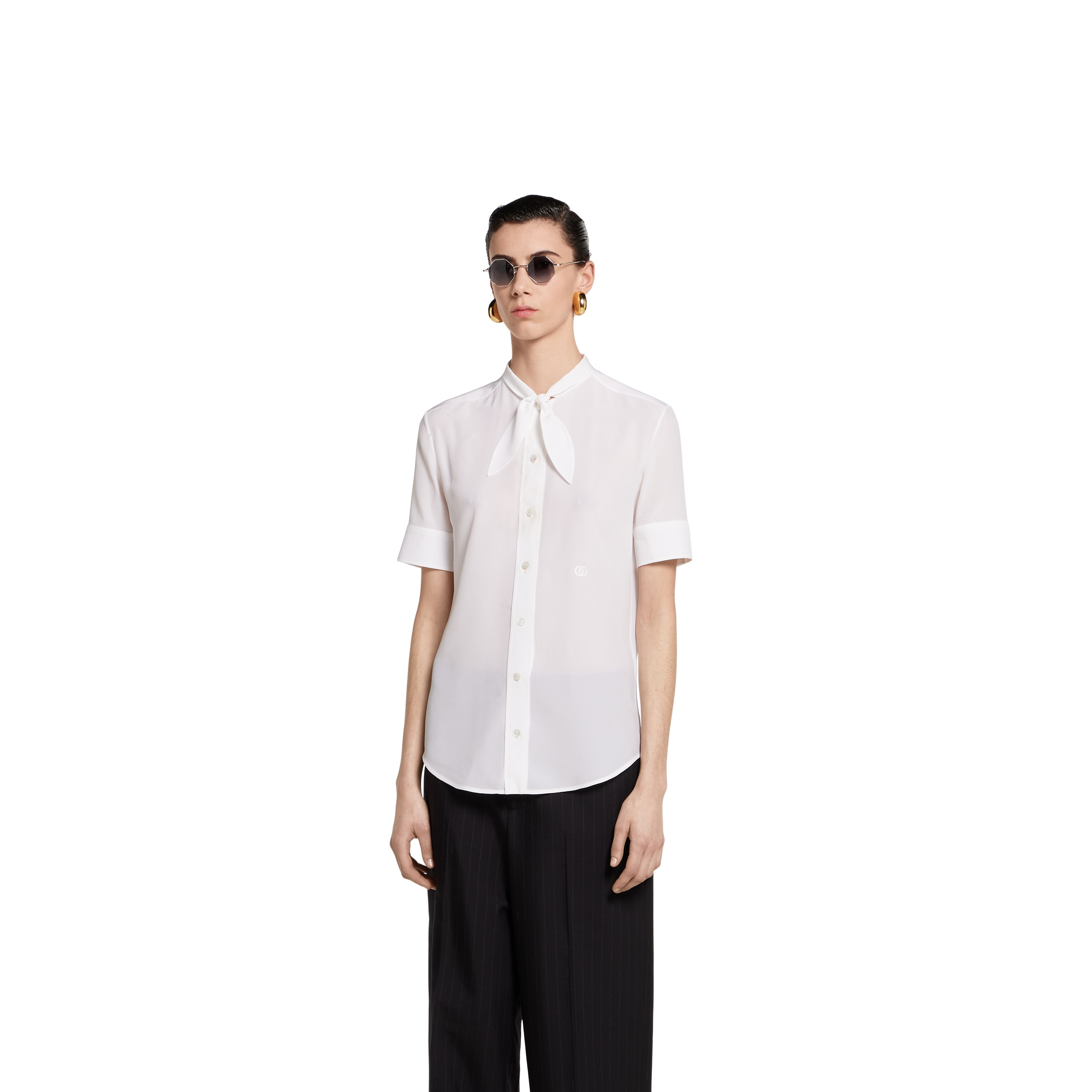 Silk crêpe de chine shirt with embroidery - 3