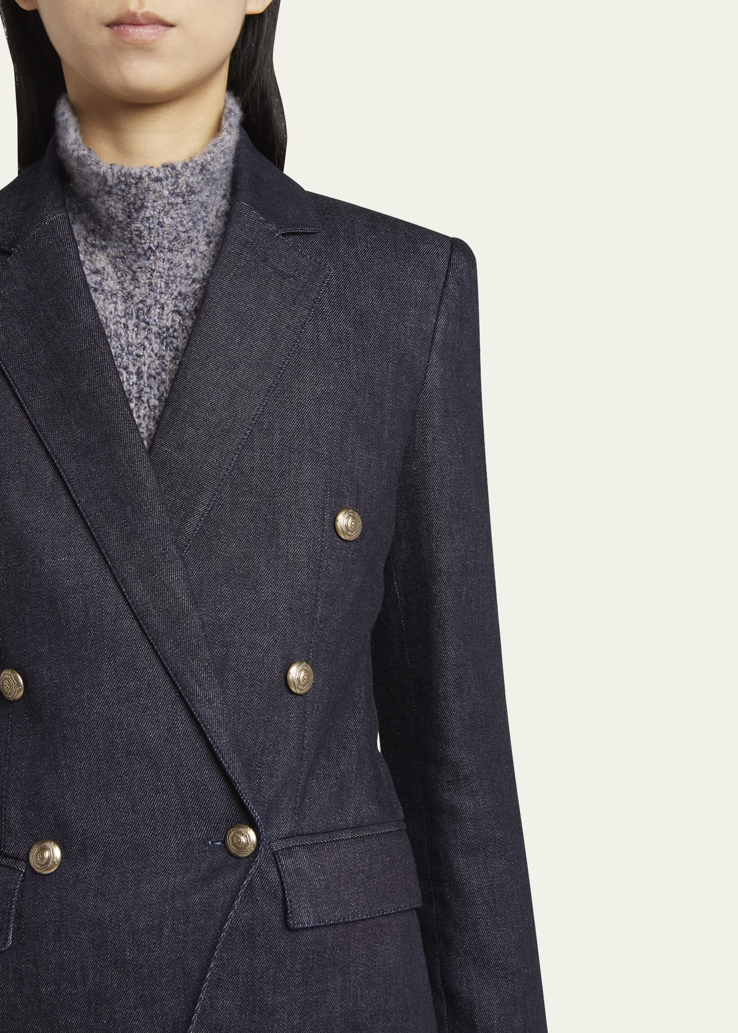 Cotton-Cashmere Denim Double-Breasted Blazer - 5
