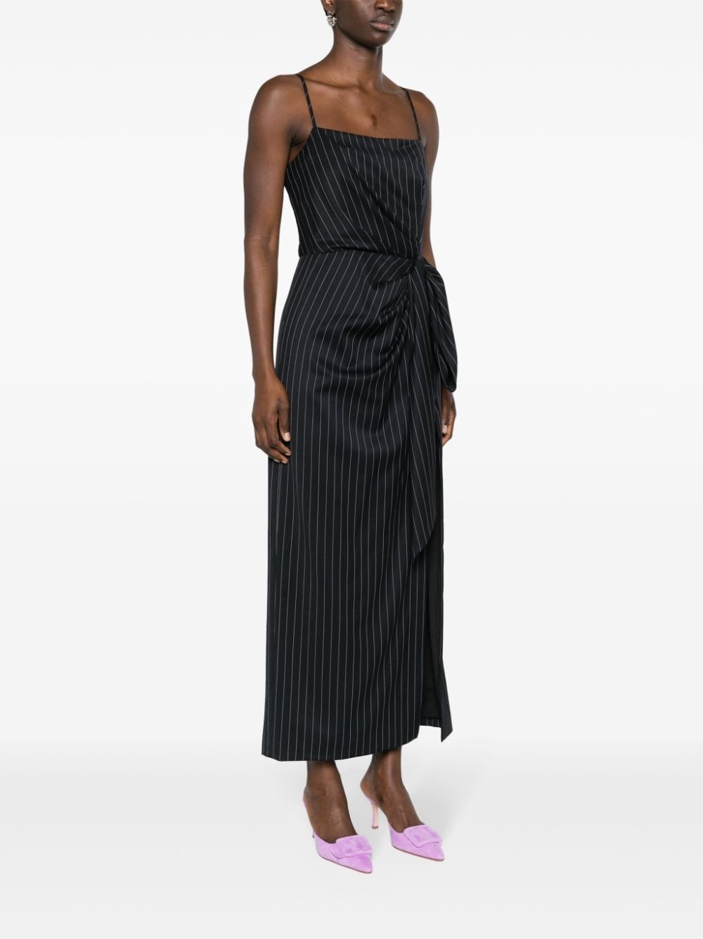 pinstripe knotted-waist midi dress - 3