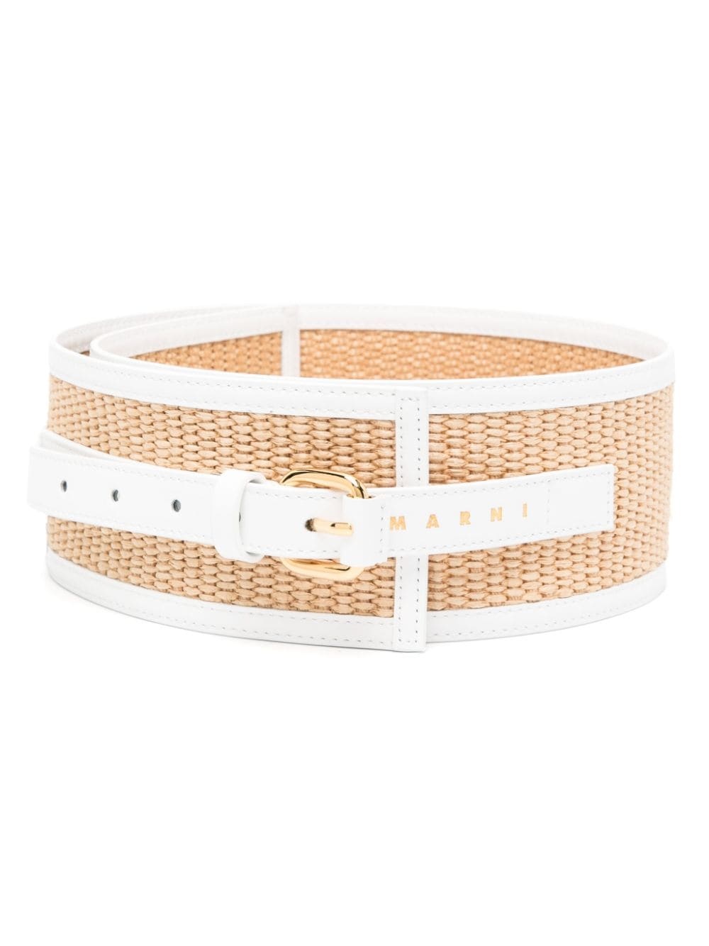 leather-trim raffia wide belt - 1