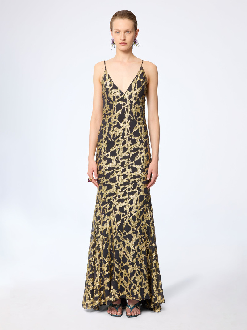 NINA RICCI Long Marbled Gold Silk Dress outlook