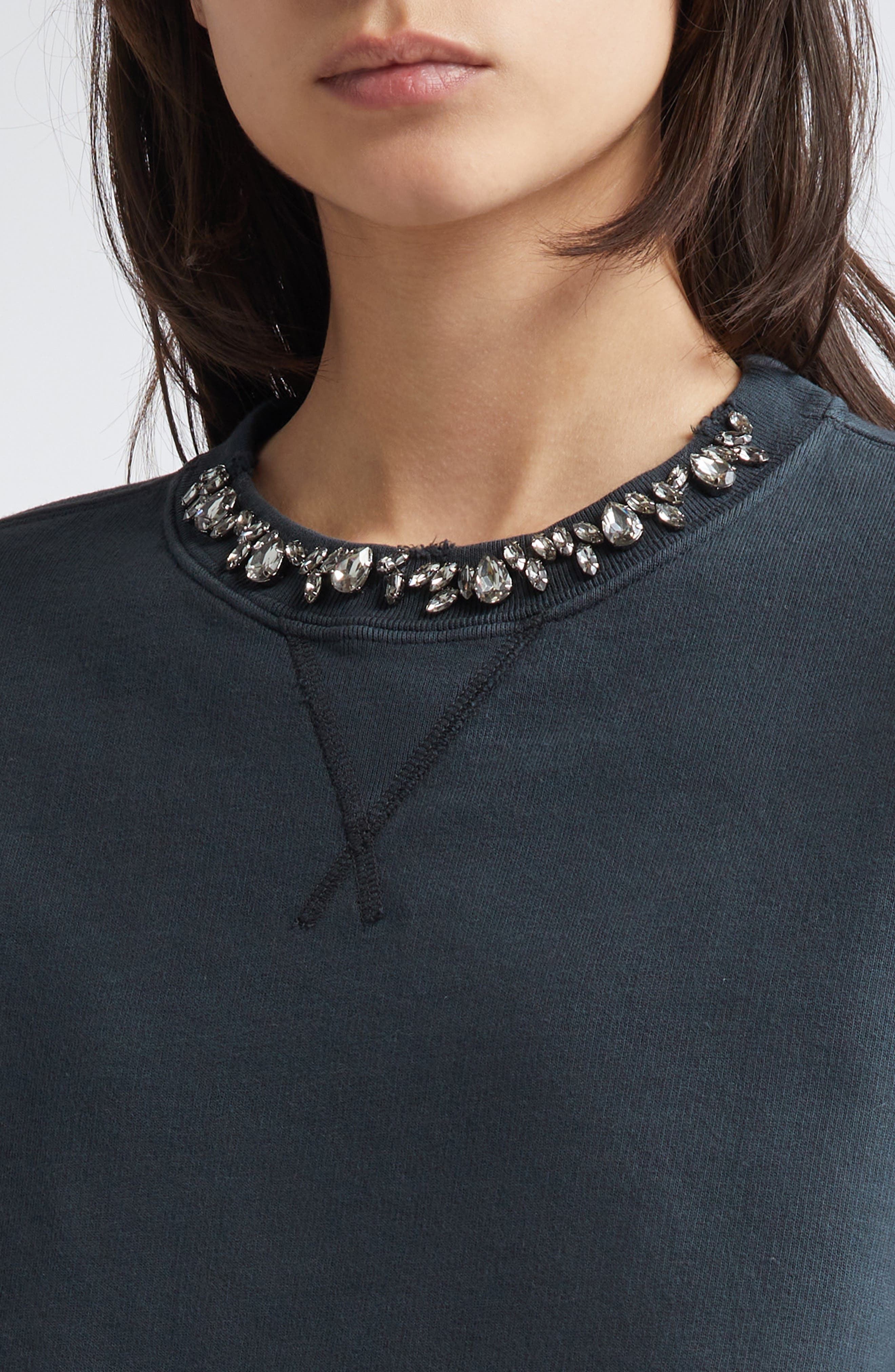 Golden Goose Crystal Embellished Cotton Crop Sweatshirt in Washed Black at Nordstrom - 5