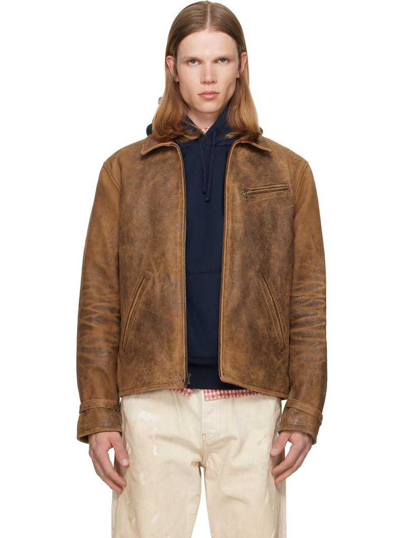 Brown Leather Bomber Jacket 1