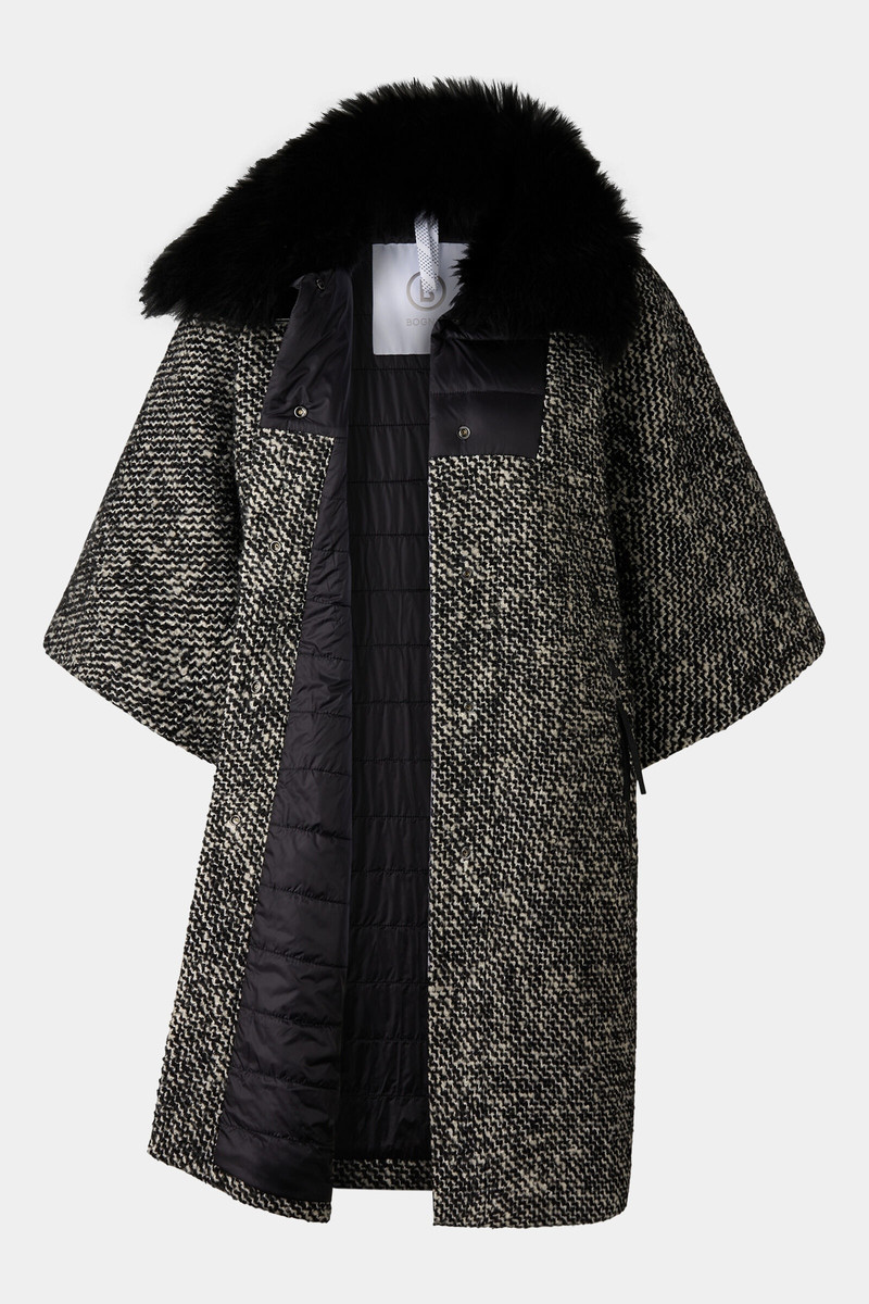 Gwen Bouclé and down cape in Black/Off-white 2