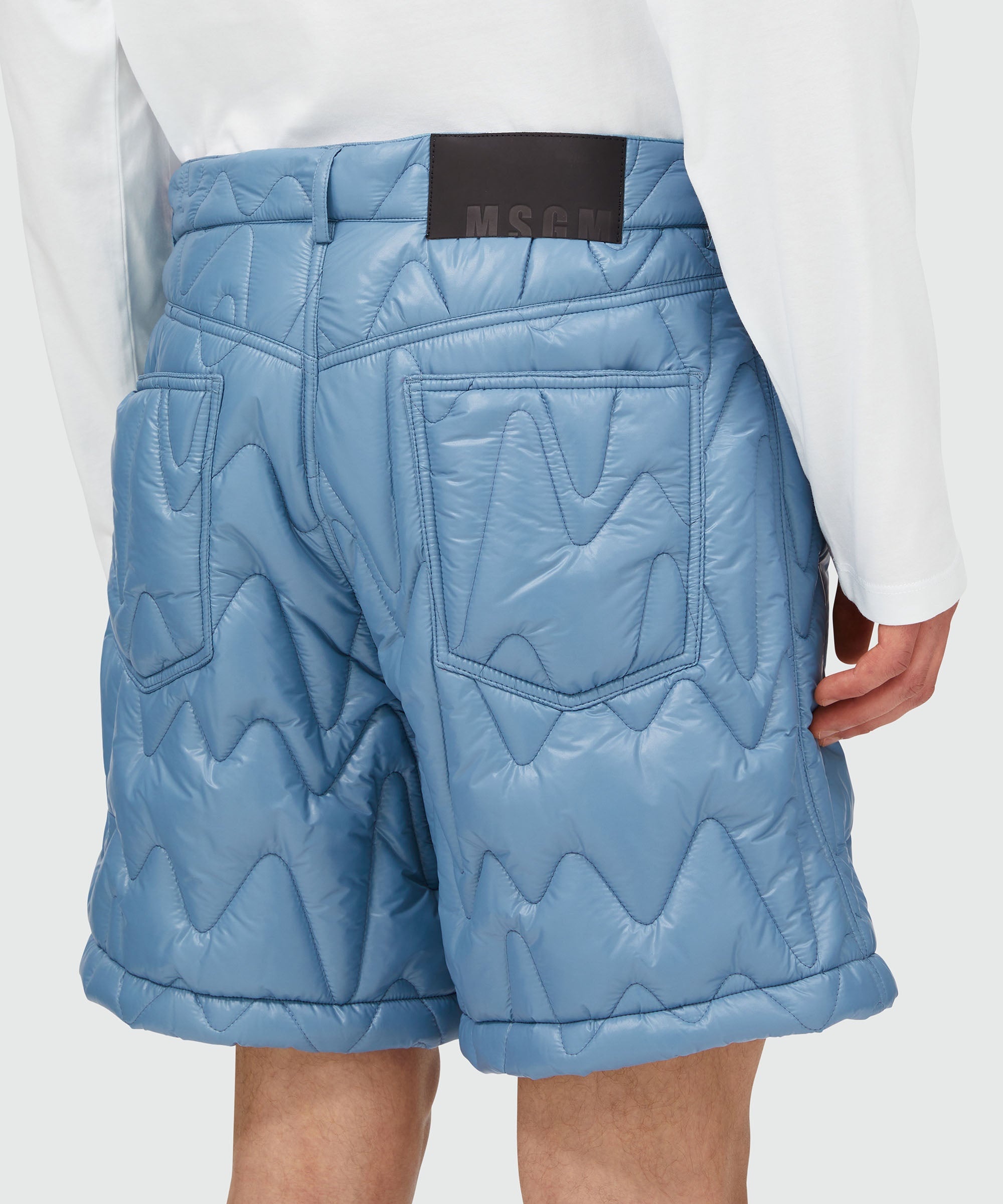 Sky blue "TheMwave" quilted pattern shorts - 5
