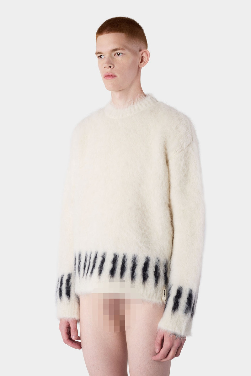 HAIRY KNIT ROUND NECK SWEATER / off white 1
