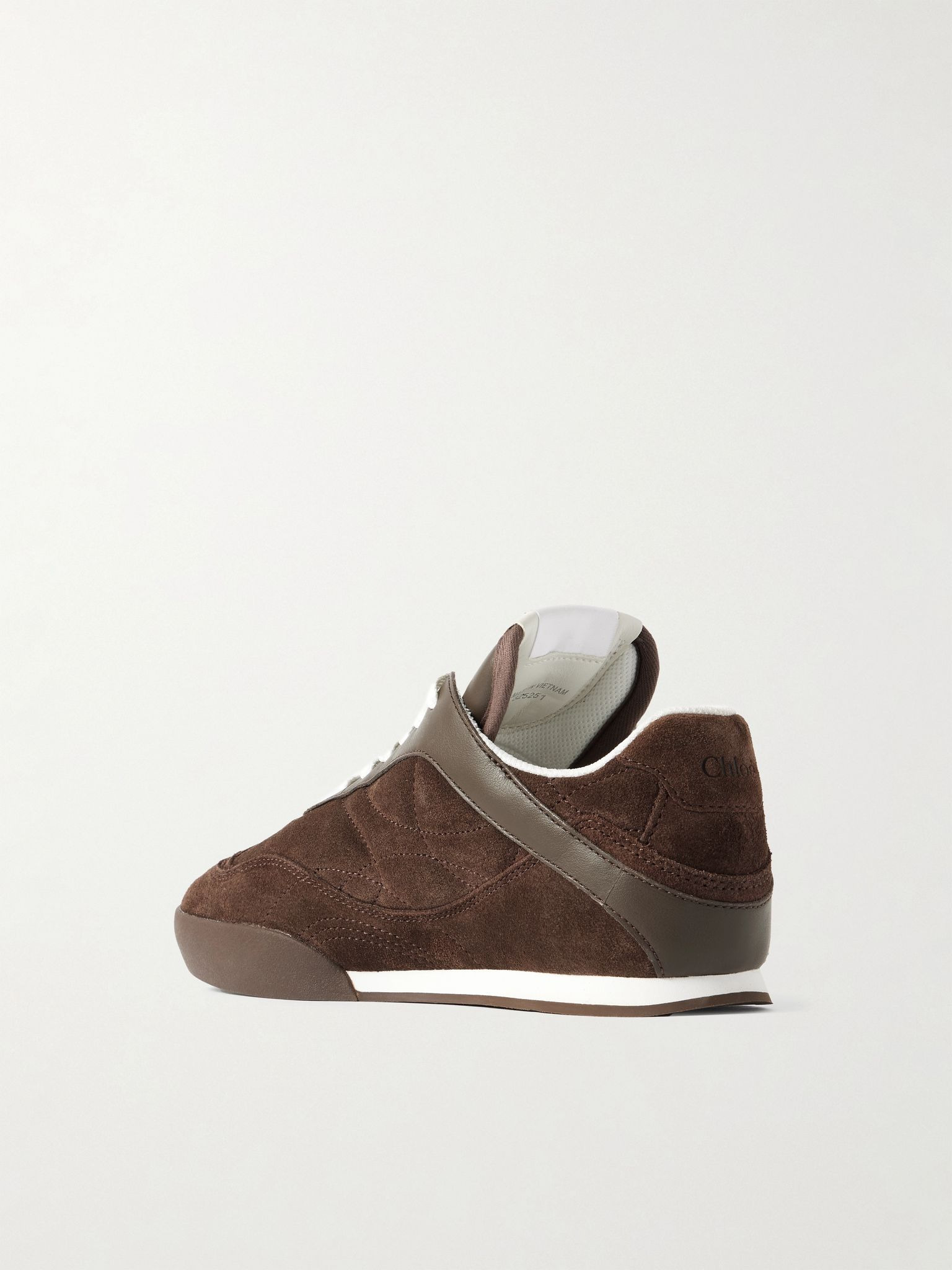 Kick leather-trimmed quilted suede sneakers Chocolate - 3
