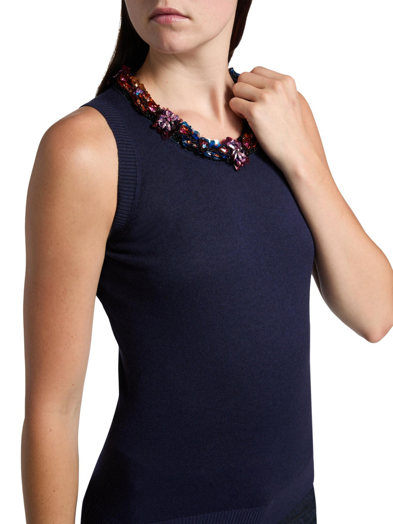 Women's Jeweled Neckline Knit Top - Blue Mare 6