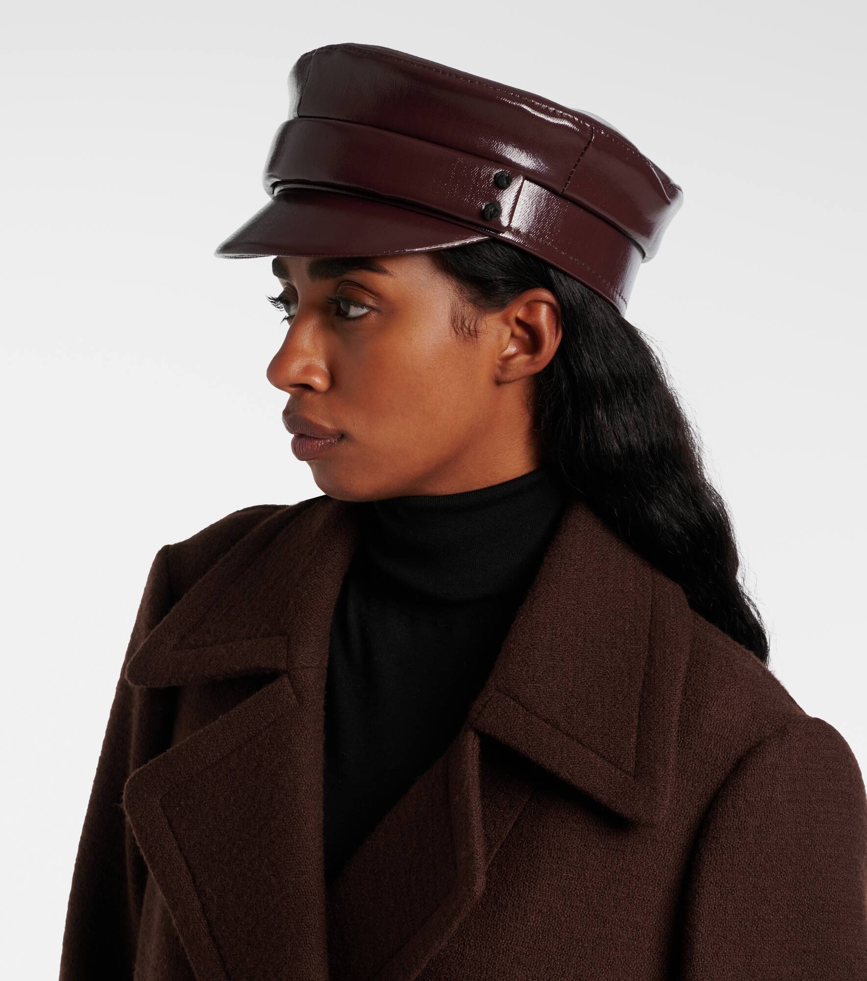 Faux leather newsboy cap - 3