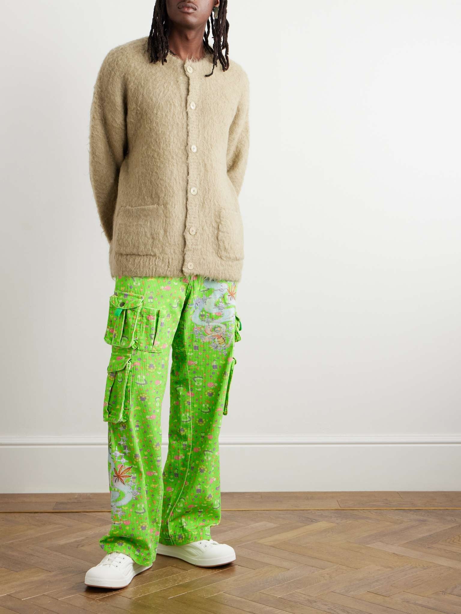 Straight-Leg Glittered Printed Cotton-Corduroy Cargo Trousers - 2