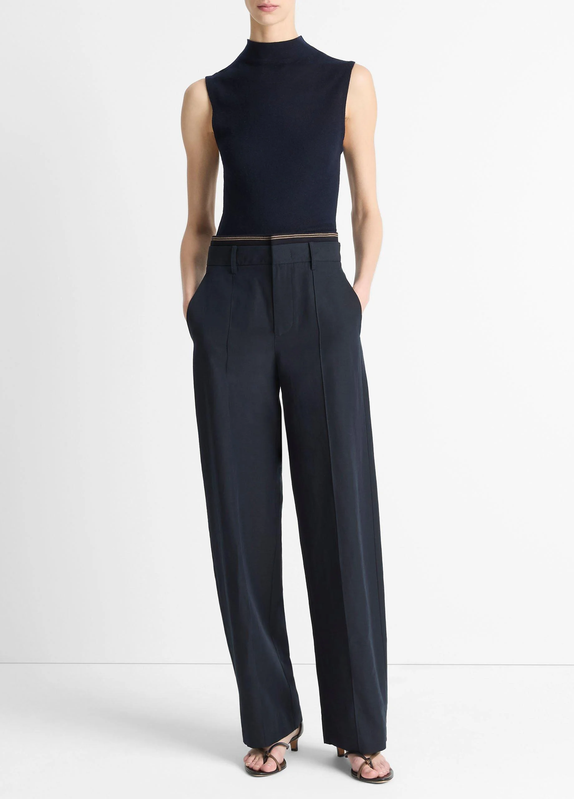 Rib-Trim Cotton-Blend High-Waist Trouser - 1