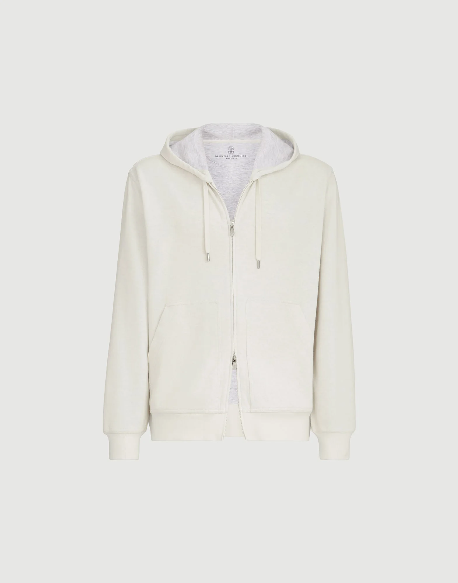Cashmere and cotton French terry double cloth hooded sweatshirt with zipper - 1