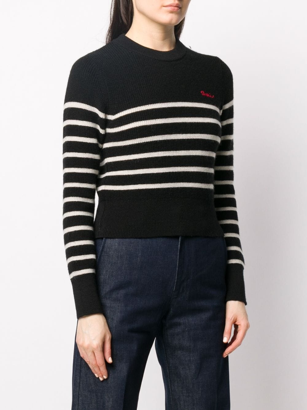 logo-embroidered striped jumper - 3