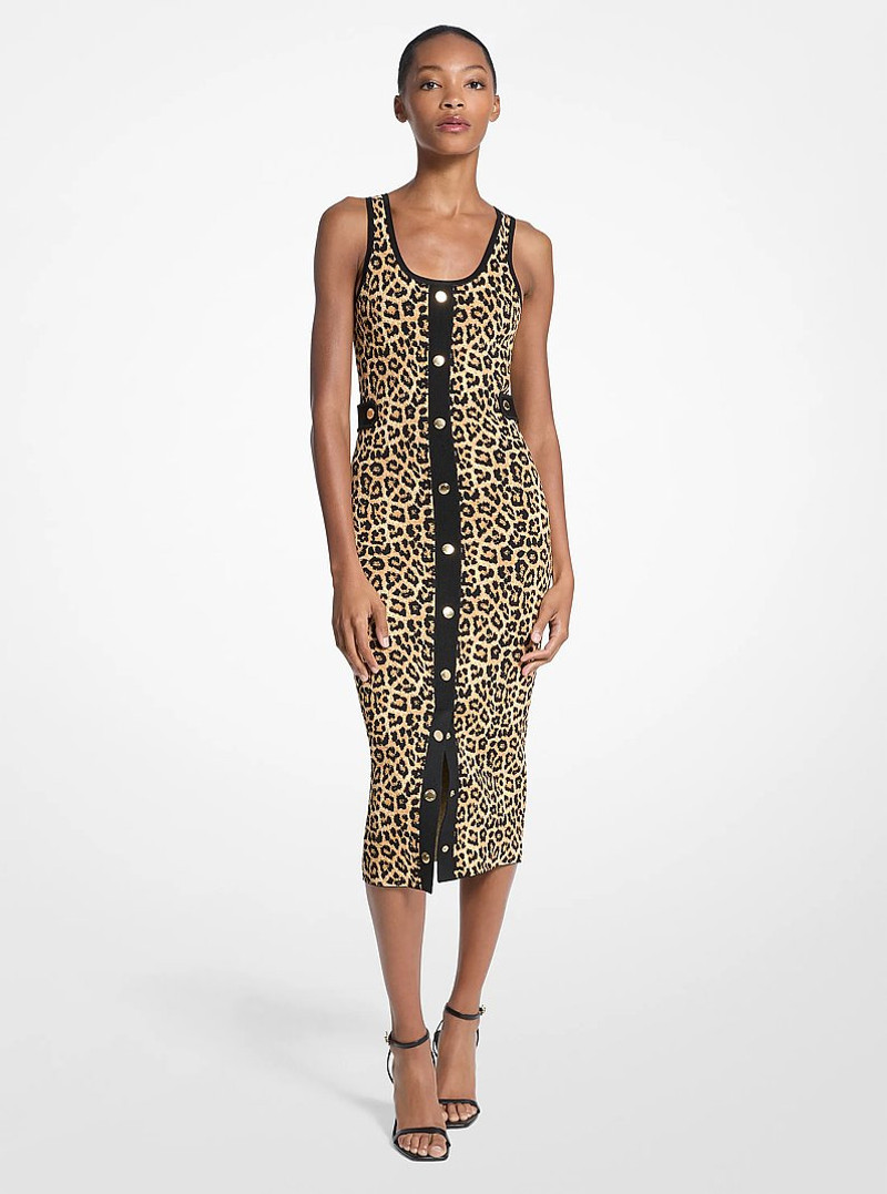 Leopard Print Stretch Viscose Midi Tank Dress 1