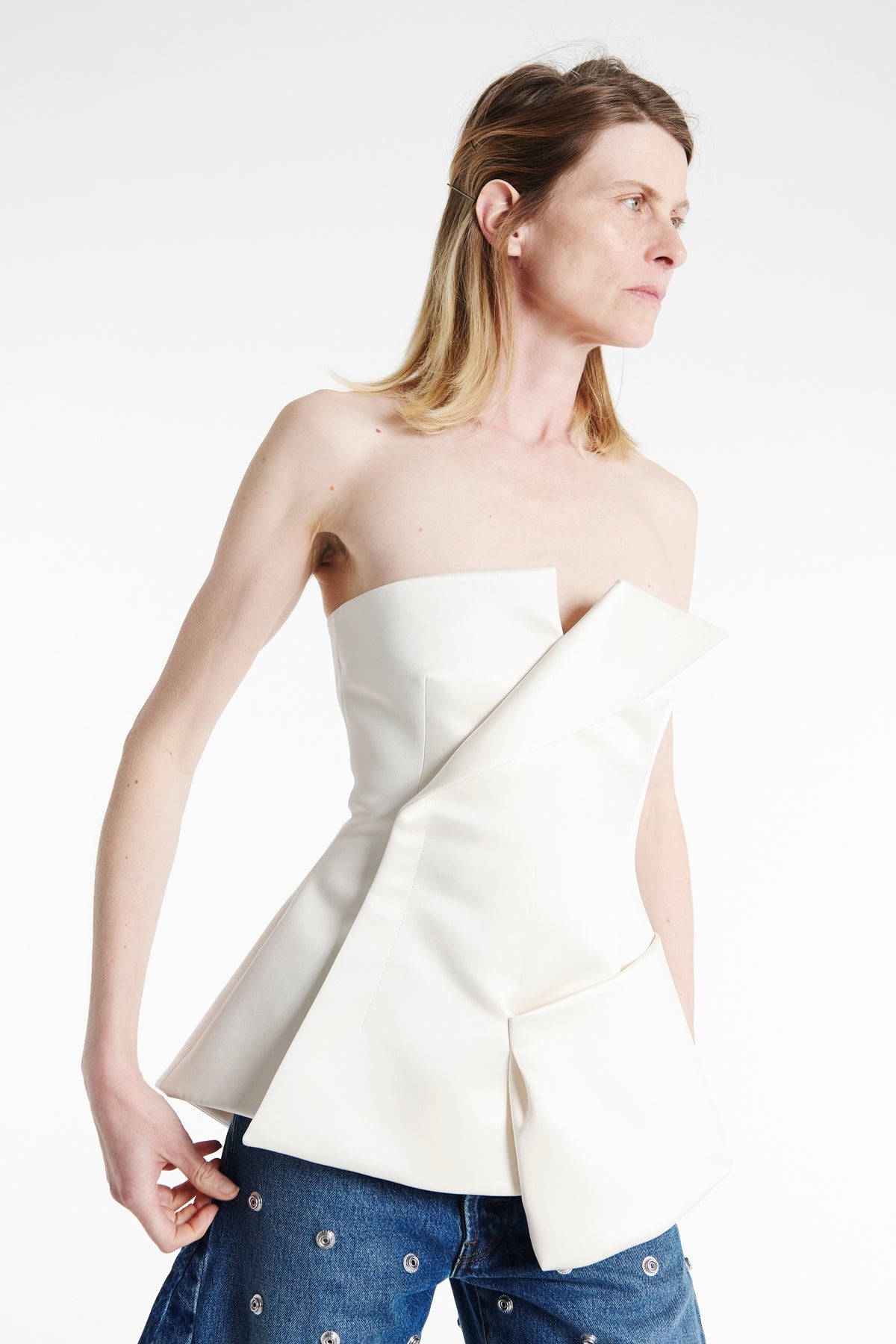 CORSETED TUXEDO TOP IVORY - 4