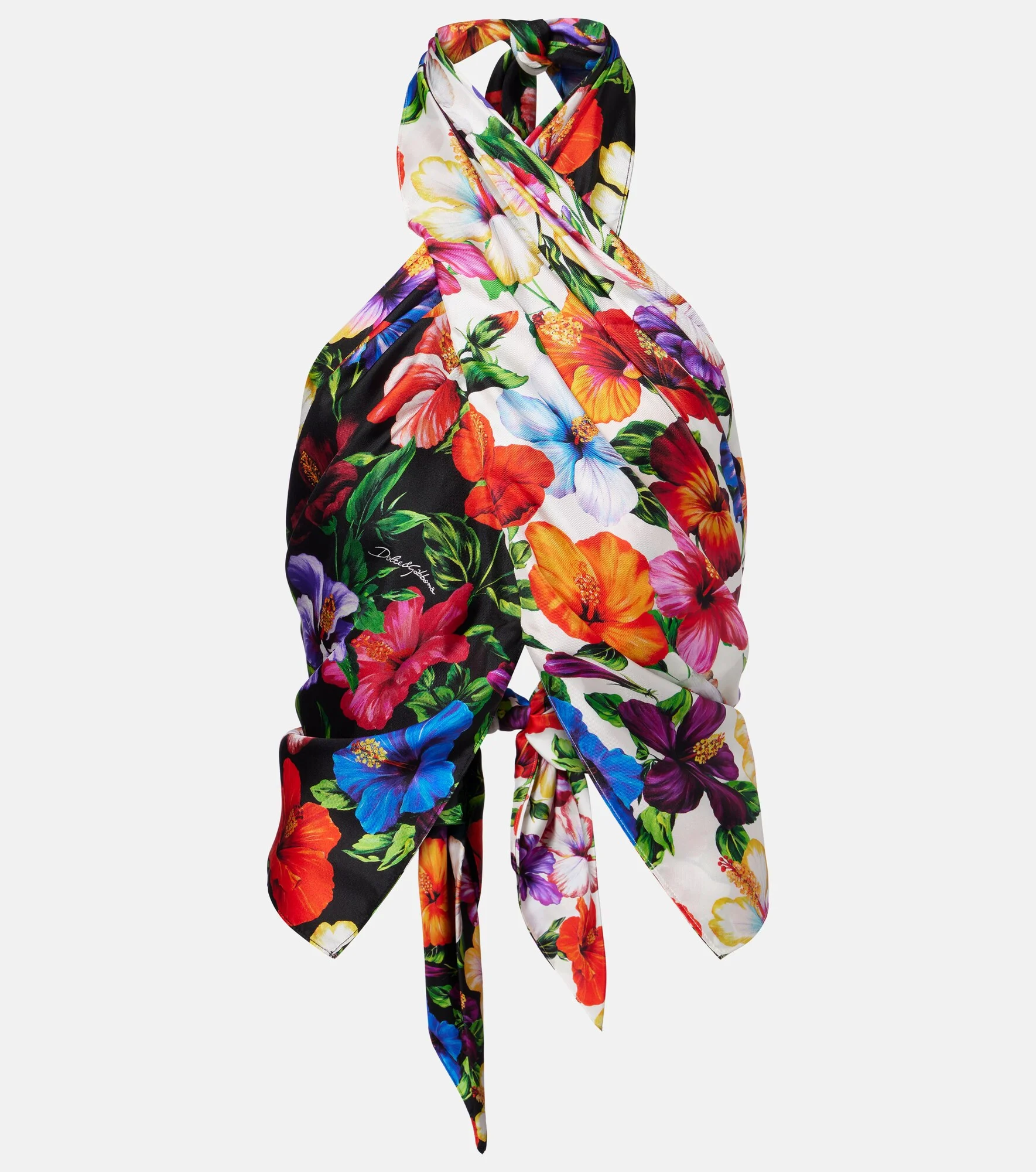 Floral scarf-detail silk top - 1